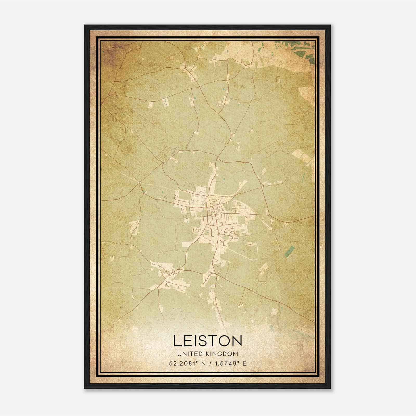 Vintage Leiston United Kingdom Map Poster, Leiston City Road Wall Art Print