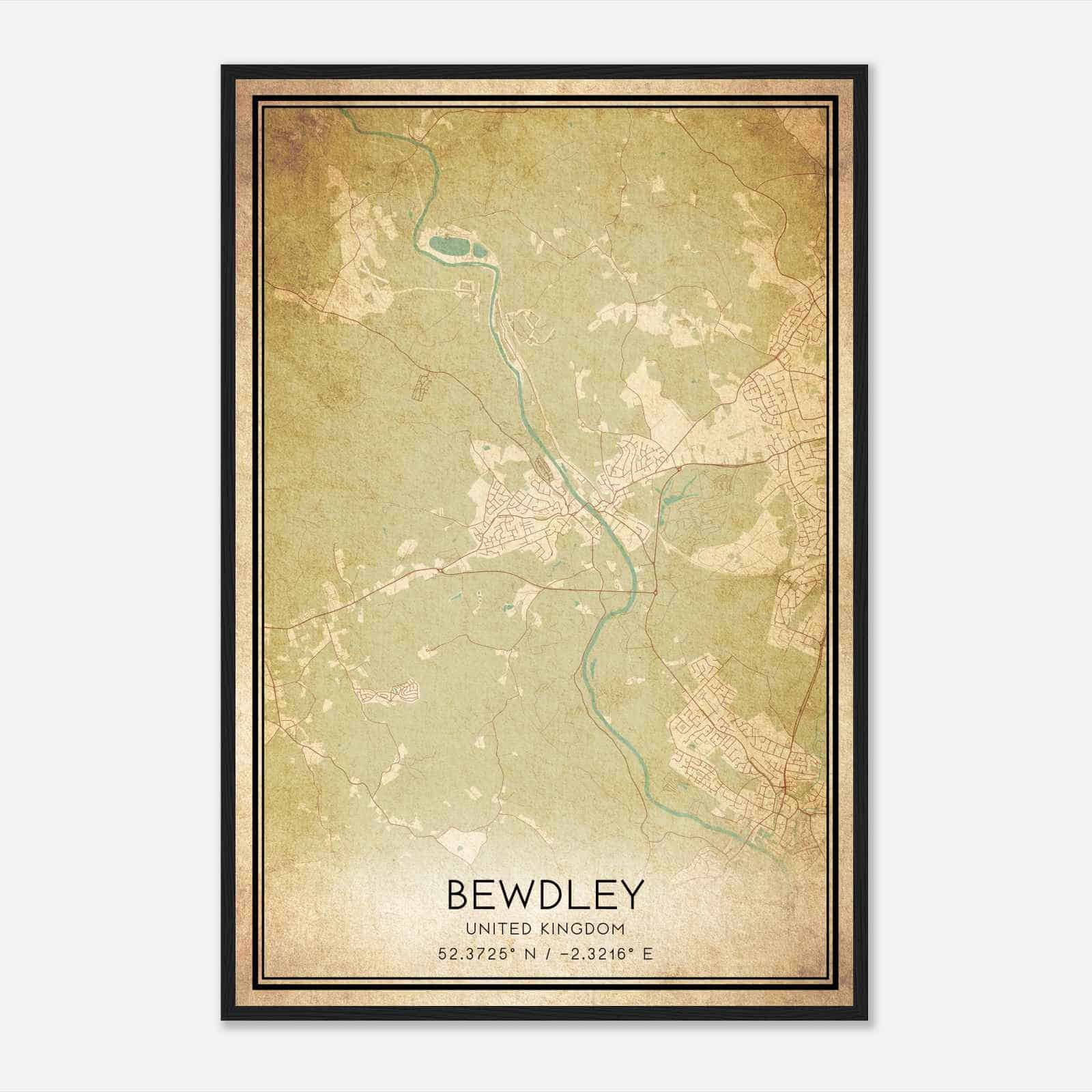 Vintage Bewdley United Kingdom Map Poster, Bewdley City Road Wall Art Print