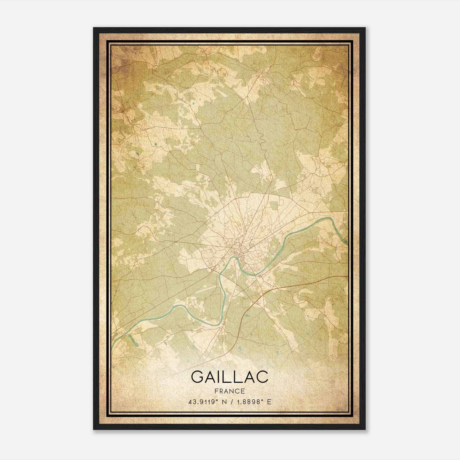 Vintage Gaillac France Map Poster, Gaillac City Road Wall Art Print