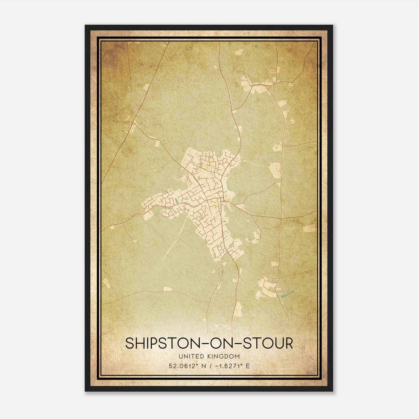 Vintage Shipston on Stour United Kingdom Map Poster, Shipston on Stour City Road Wall Art Print