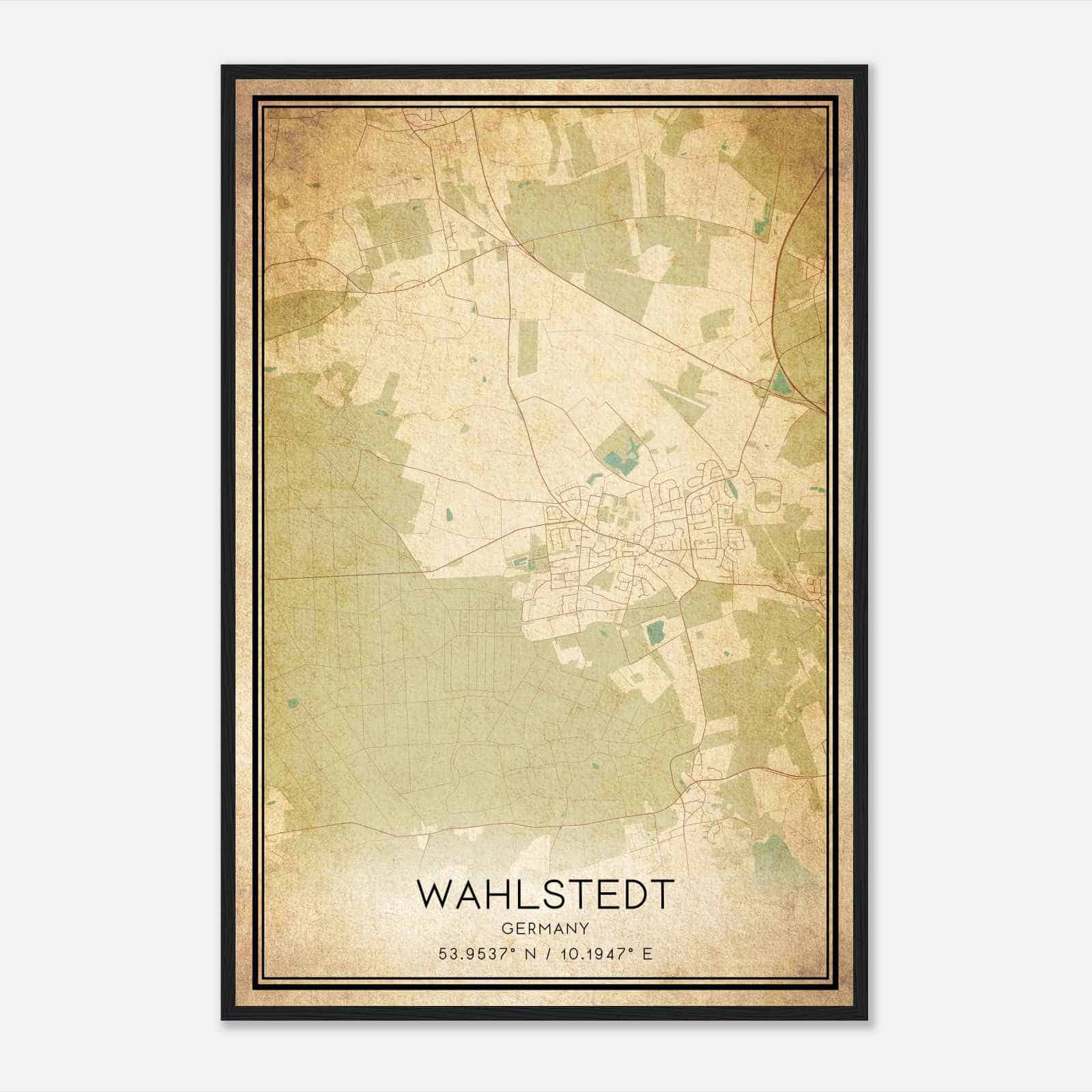 Vintage Wahlstedt Germany Map Poster, Wahlstedt City Road Wall Art Print