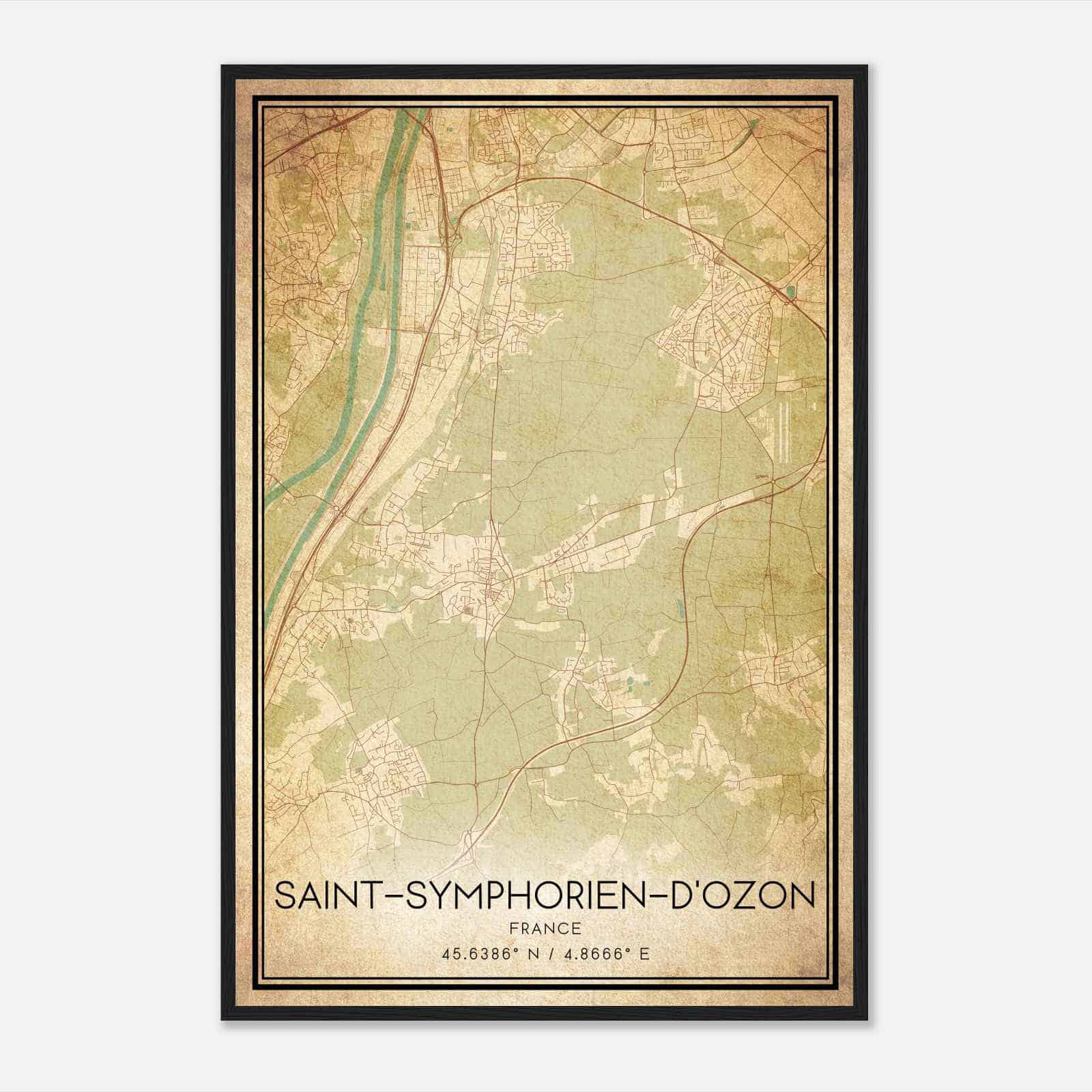 Vintage Saint-Symphorien-d’Ozon France Map Poster, Saint-Symphorien-d’Ozon City Road Wall Art Print