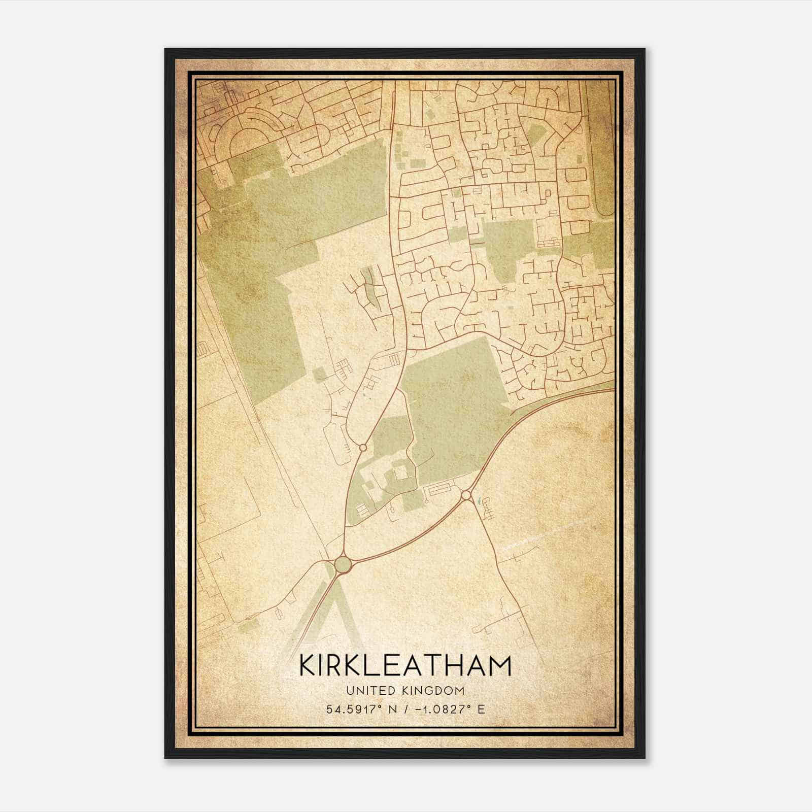 Vintage Kirkleatham United Kingdom Map Poster, Kirkleatham City Road Wall Art Print Vintage Kirkleatham United Kingdom Map Poster, Kirkleatham City Road Wall Art Print