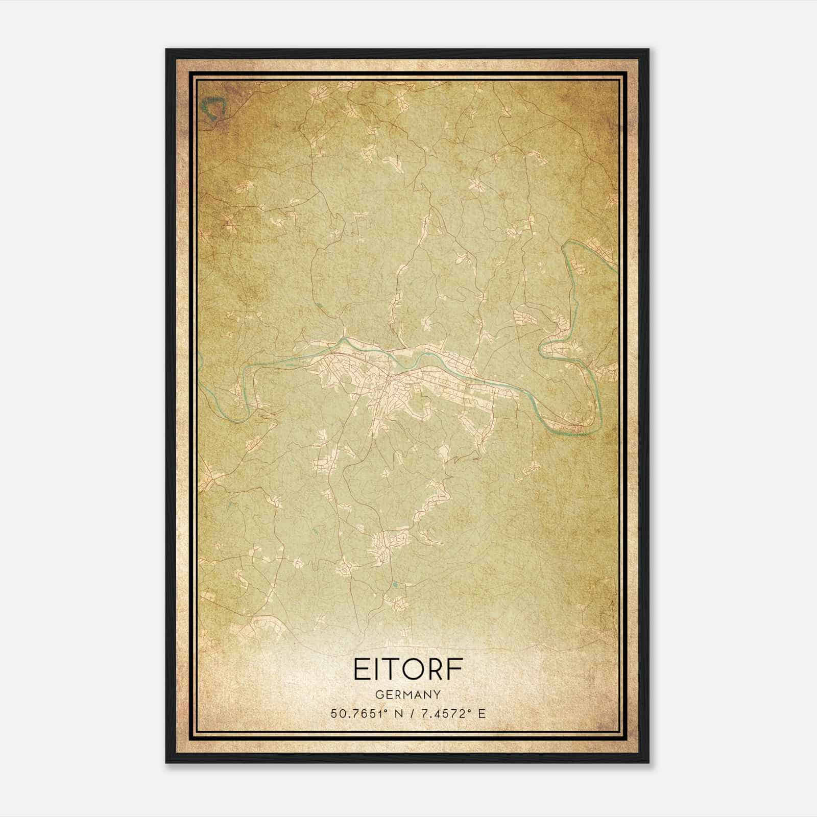 Vintage Eitorf Germany Map Poster, Eitorf City Road Wall Art Print