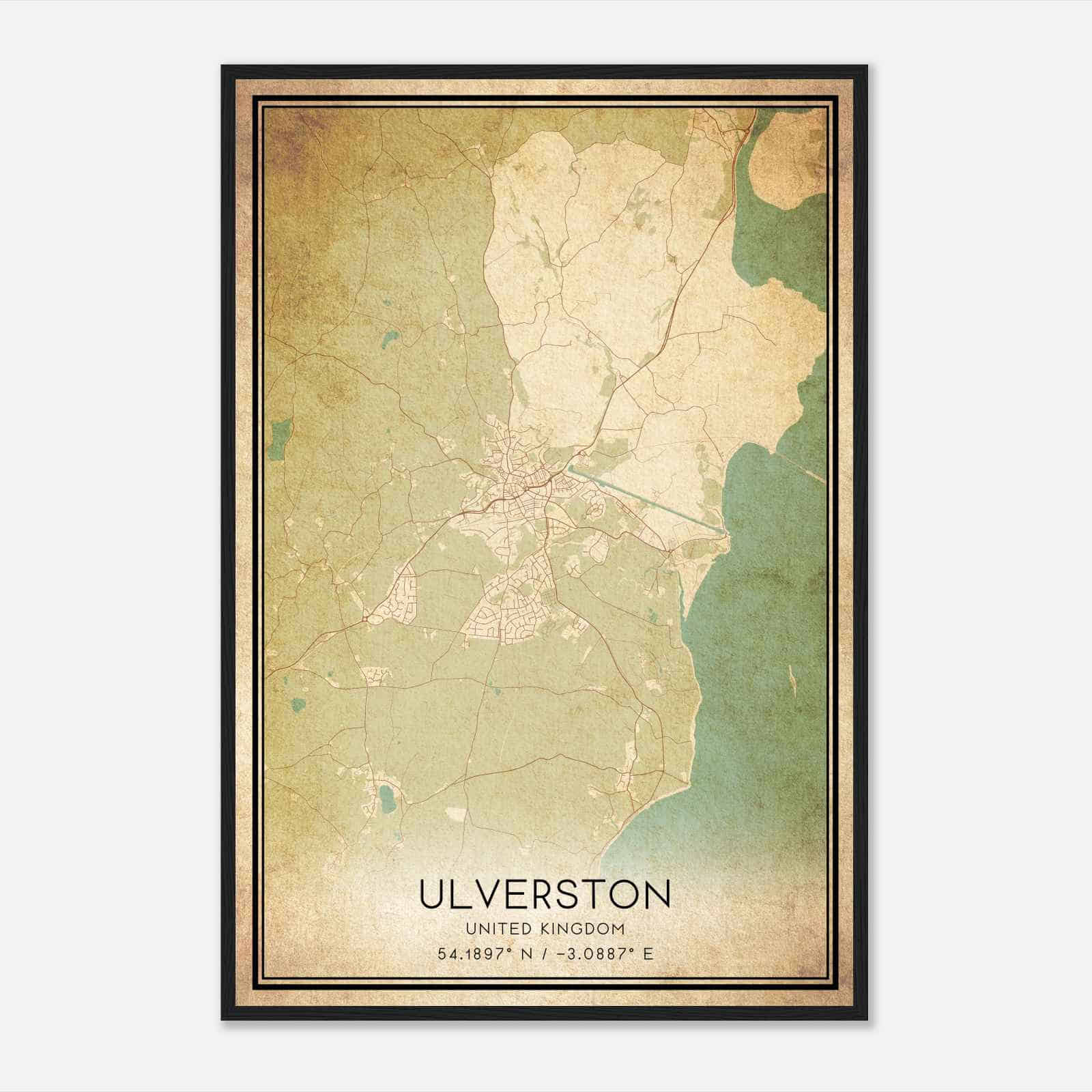 Vintage Ulverston United Kingdom Map Poster, Ulverston City Road Wall Art Print Vintage Ulverston United Kingdom Map Poster, Ulverston City Road Wall Art Print