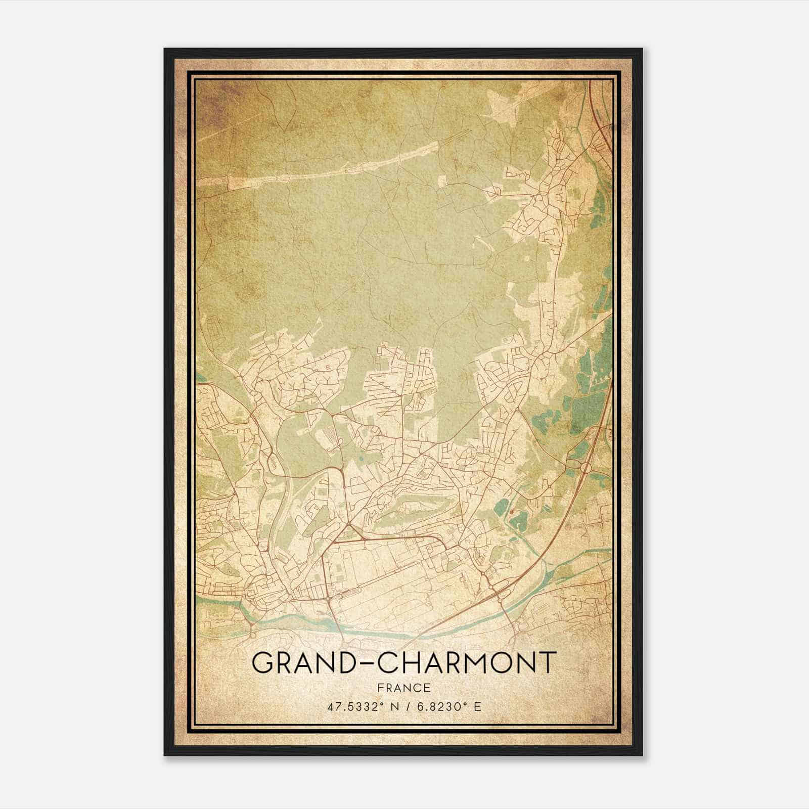 Vintage Grand-Charmont France Map Poster, Grand-Charmont City Road Wall Art Print