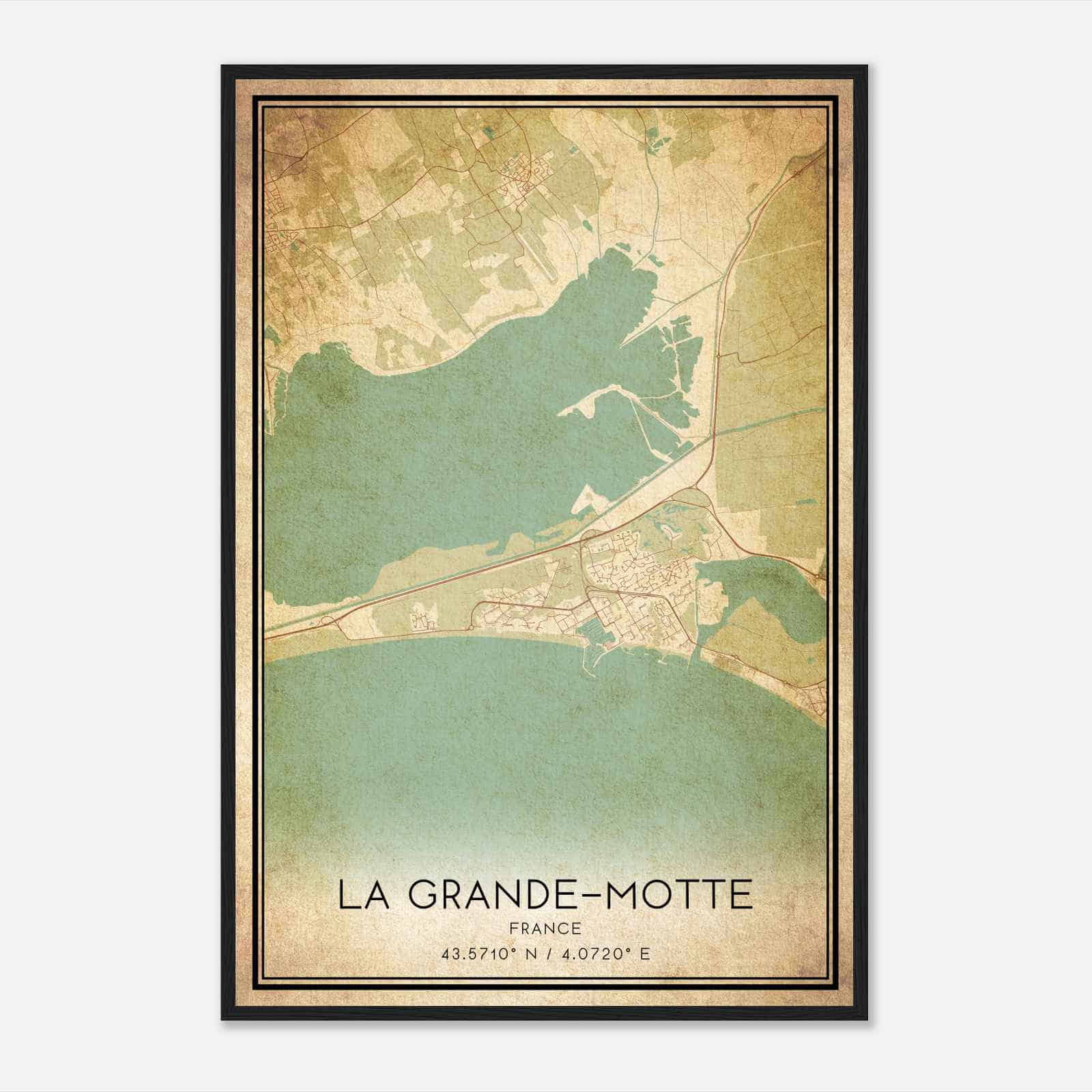 Vintage La Grande-Motte France Map Poster, La Grande-Motte City Road Wall Art Print