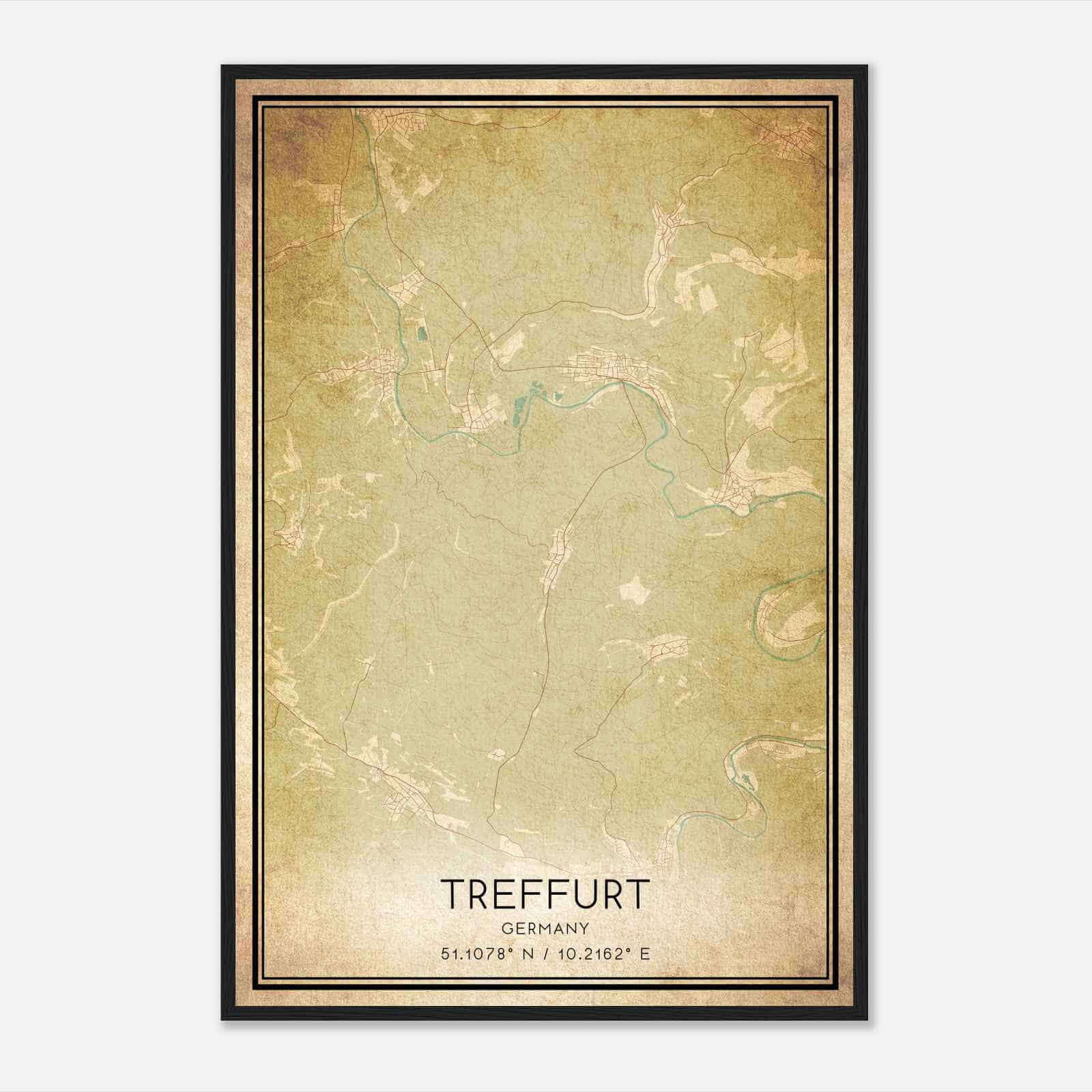 Vintage Treffurt Germany Map Poster, Treffurt City Road Wall Art Print