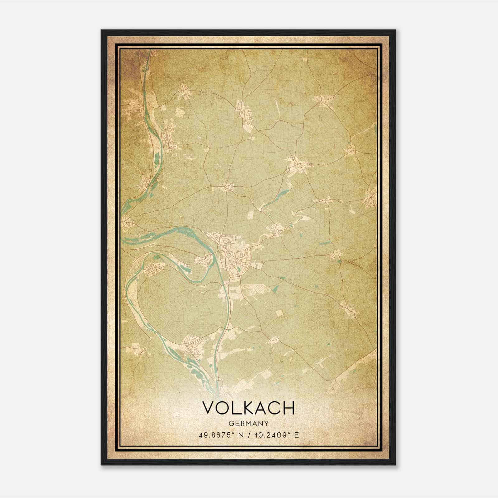 Vintage Volkach Germany Map Poster, Volkach City Road Wall Art Print