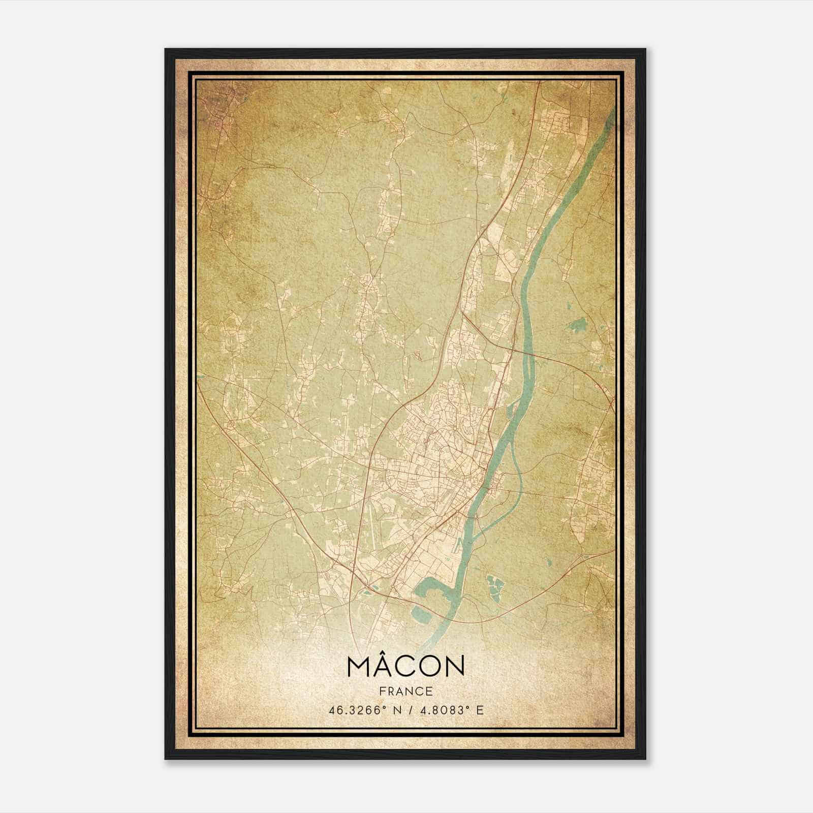 Vintage Macon France Map Poster, Macon City Road Wall Art Print Vintage Macon France Map Poster, Macon City Road Wall Art Print