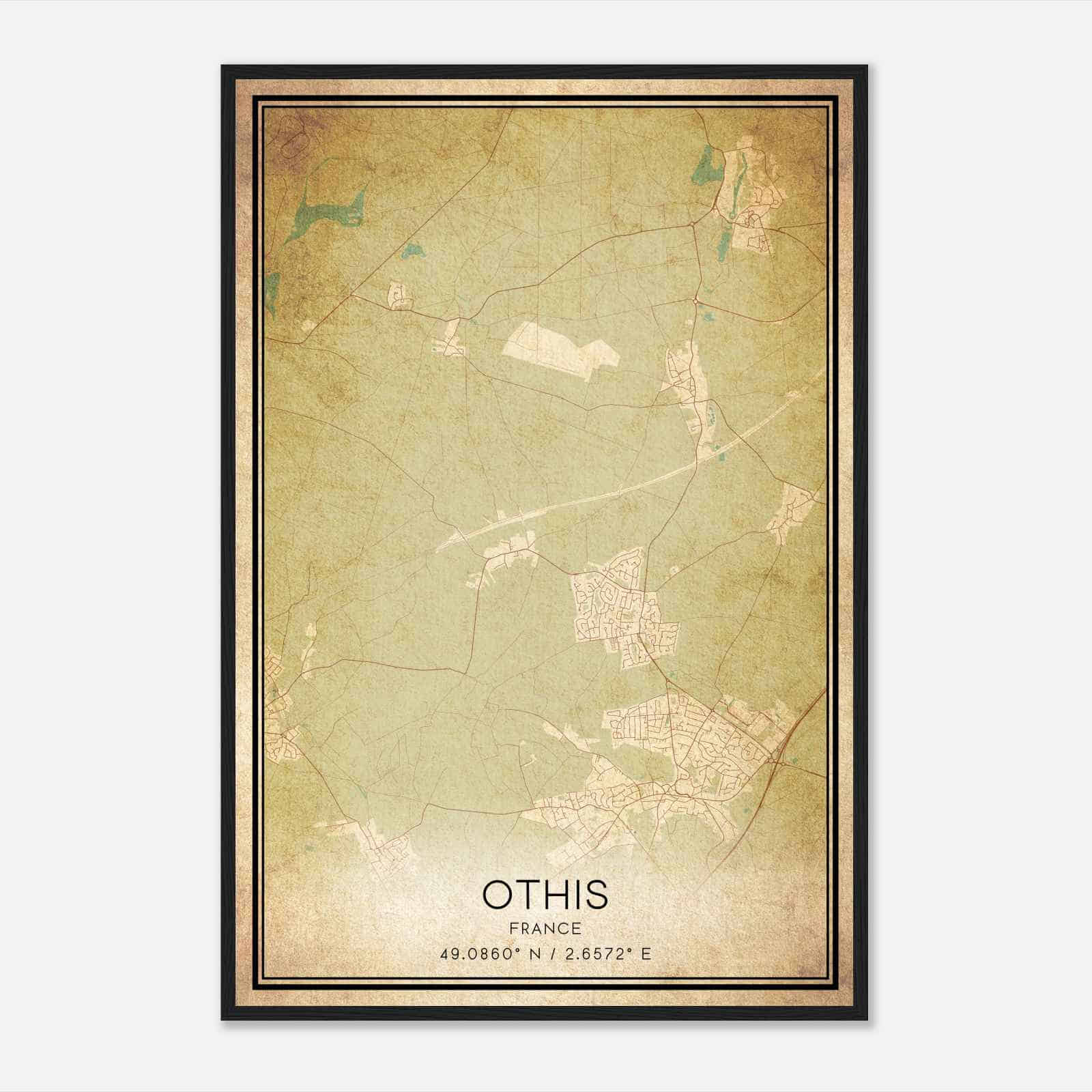 Vintage Othis France Map Poster, Othis City Road Wall Art Print