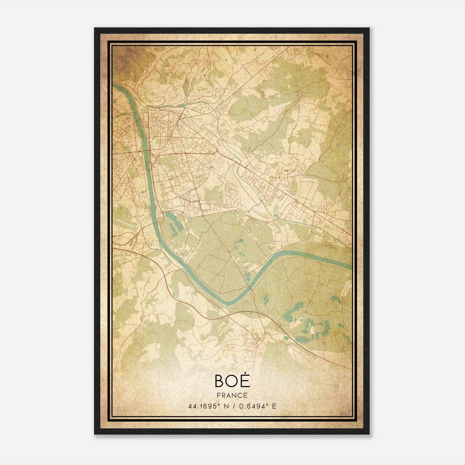 Vintage Boe France Map Poster, Boe City Road Wall Art Print