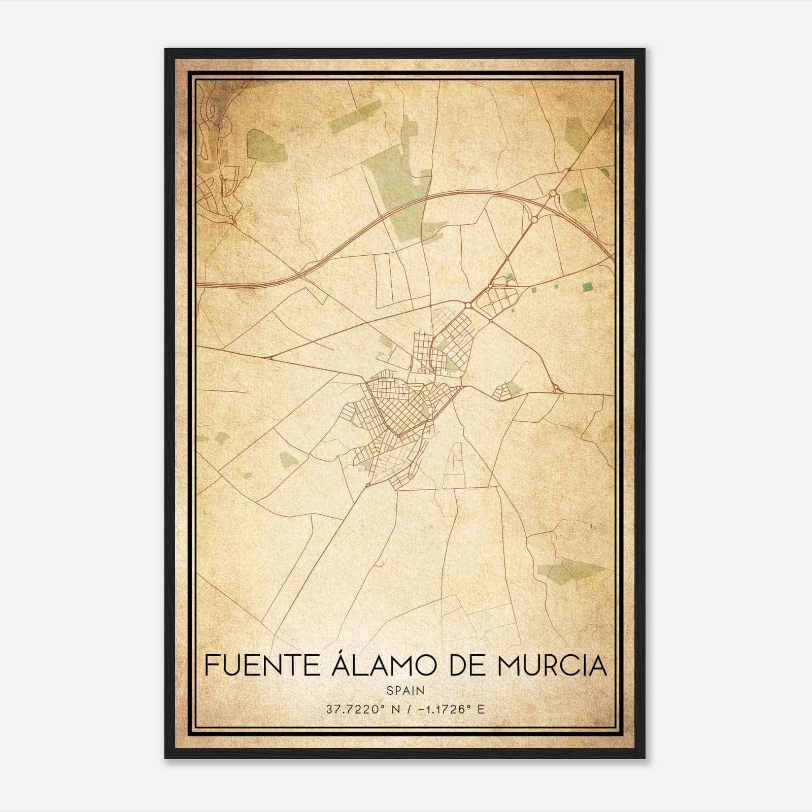 Vintage Fuente-Alamo de Murcia Spain Map Poster, Fuente-Alamo de Murcia City Road Wall Art Print