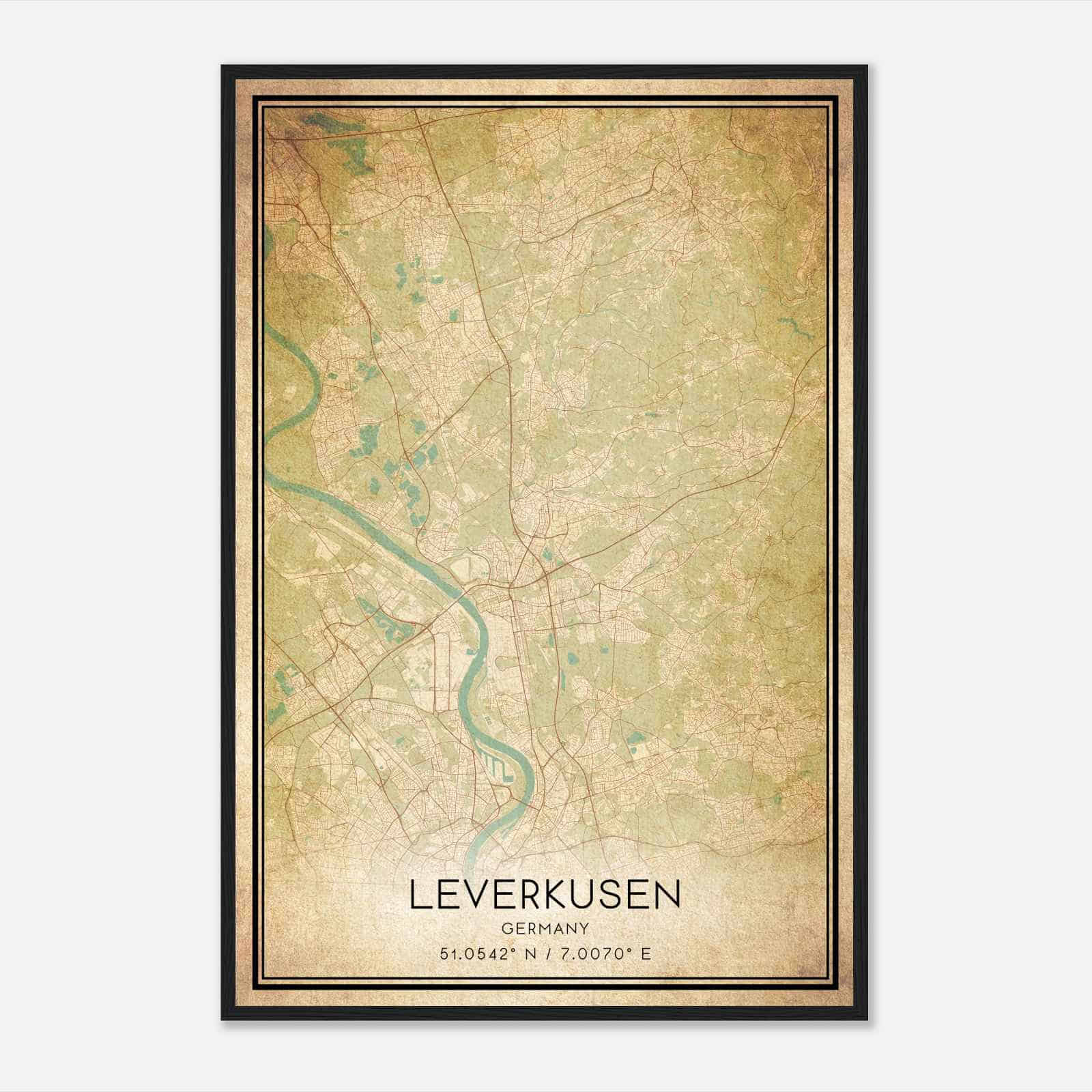 Vintage Leverkusen Germany Map Poster, Leverkusen City Road Wall Art Print