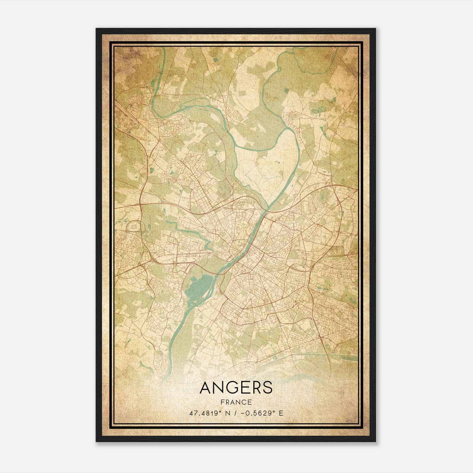 Vintage Angers France Map Poster, Angers City Road Wall Art Print