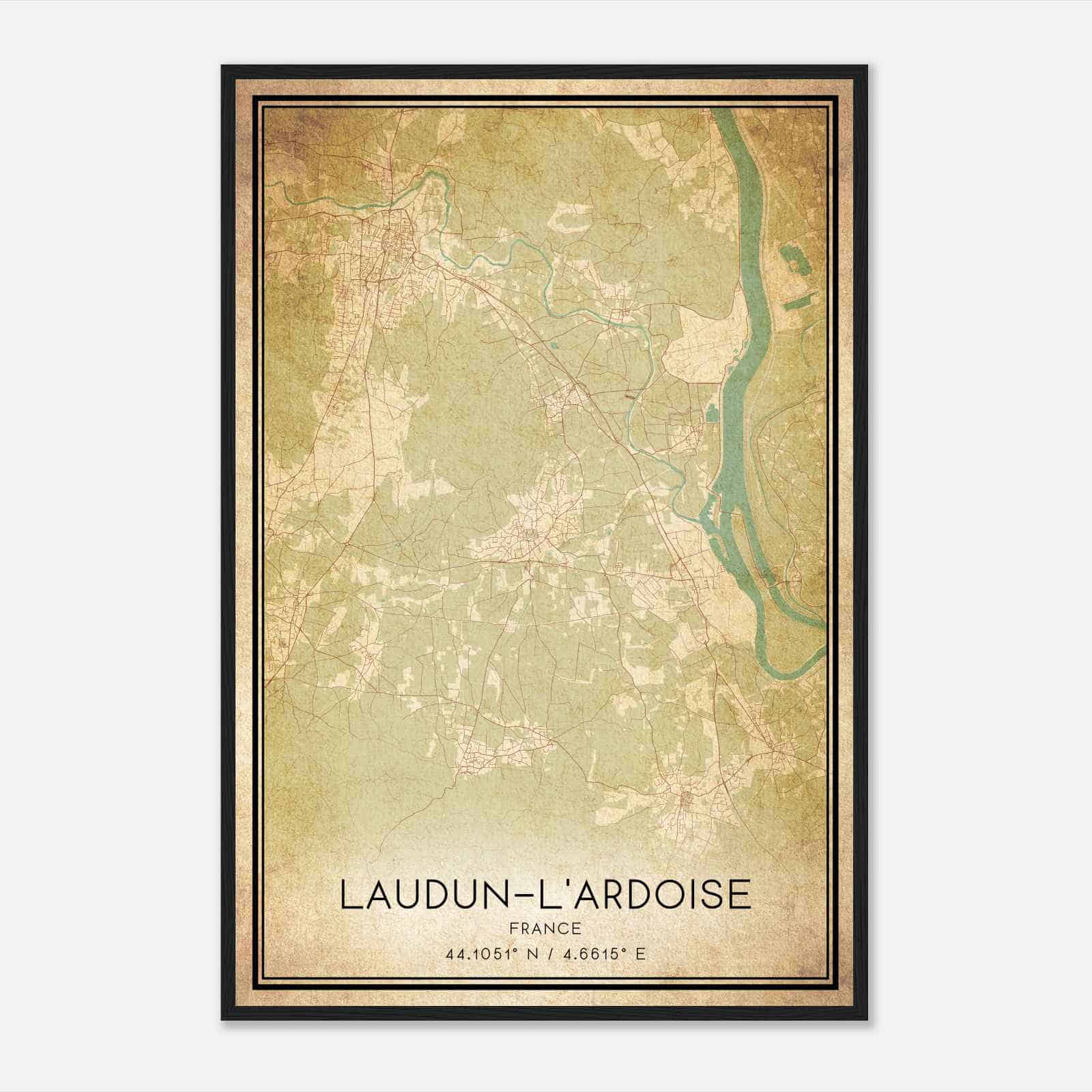 Vintage Laudun-l’Ardoise France Map Poster, Laudun-l’Ardoise City Road Wall Art Print
