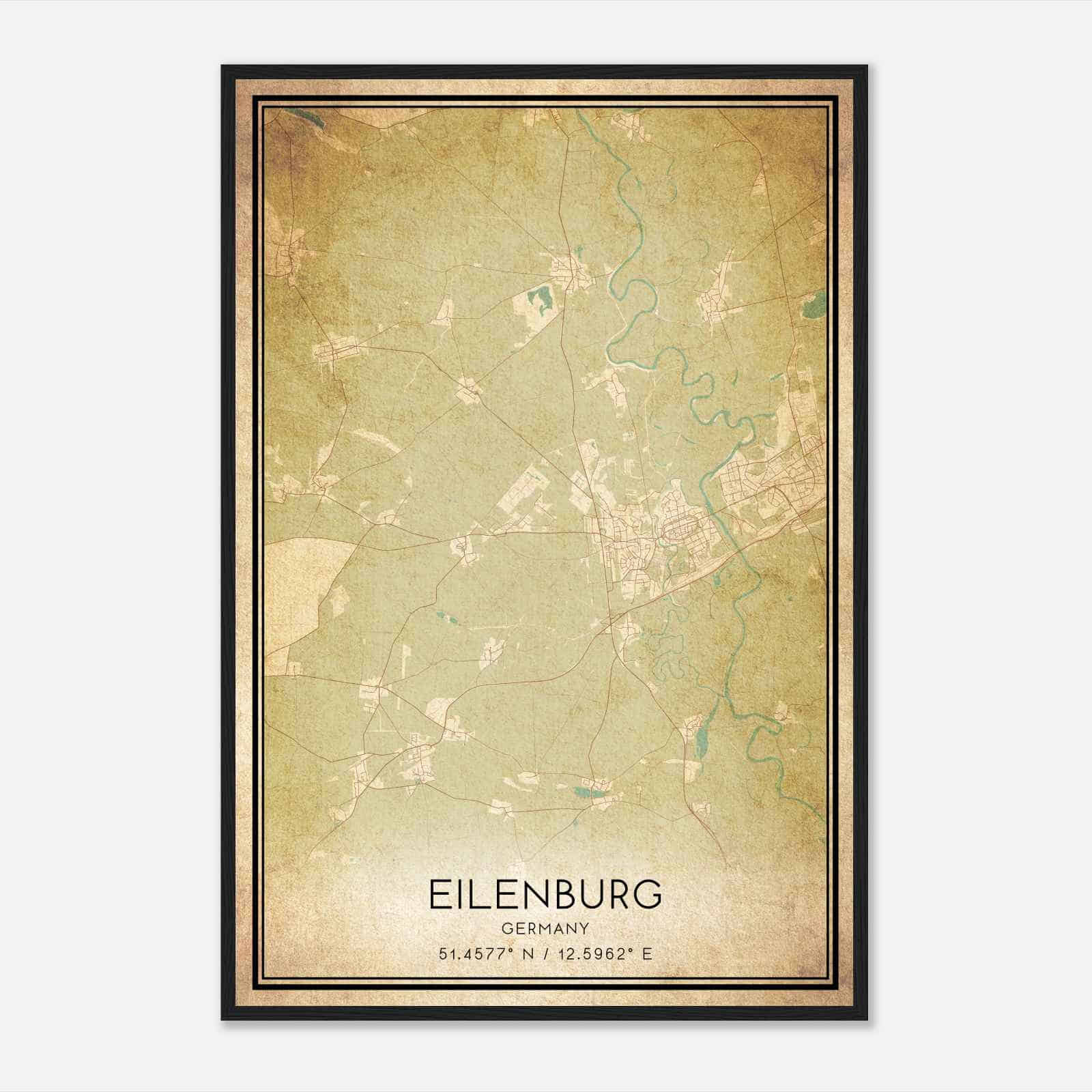 Vintage Eilenburg Germany Map Poster, Eilenburg City Road Wall Art Print