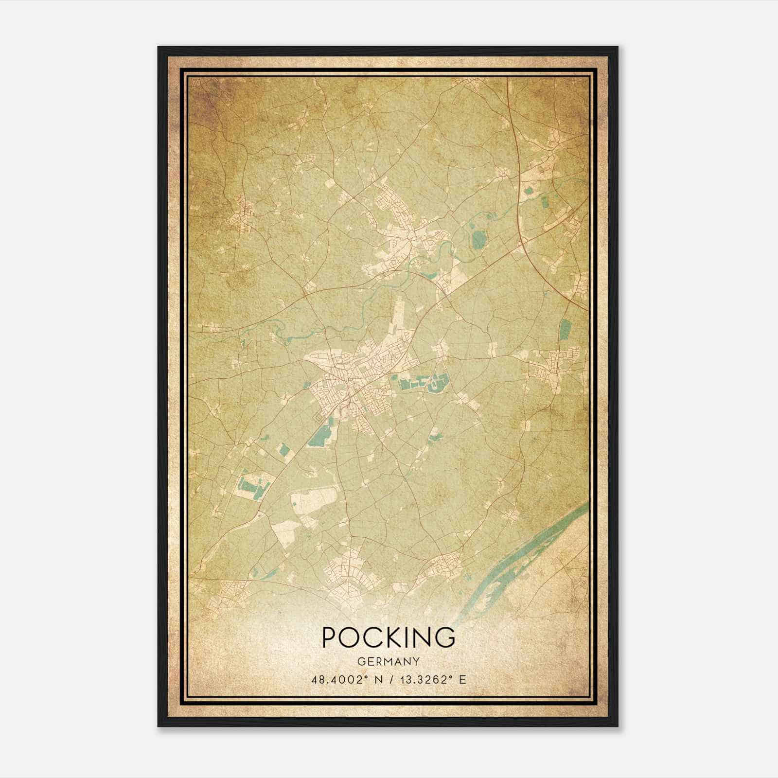 Vintage Pocking Germany Map Poster, Pocking City Road Wall Art Print
