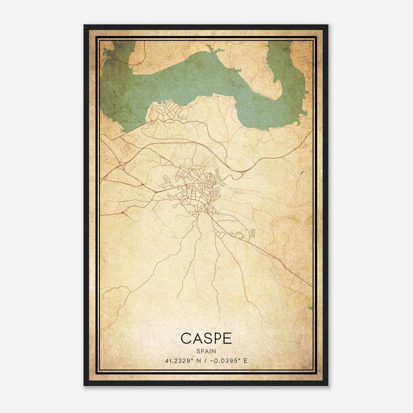 Vintage Caspe Spain Map Poster, Caspe City Road Wall Art Print