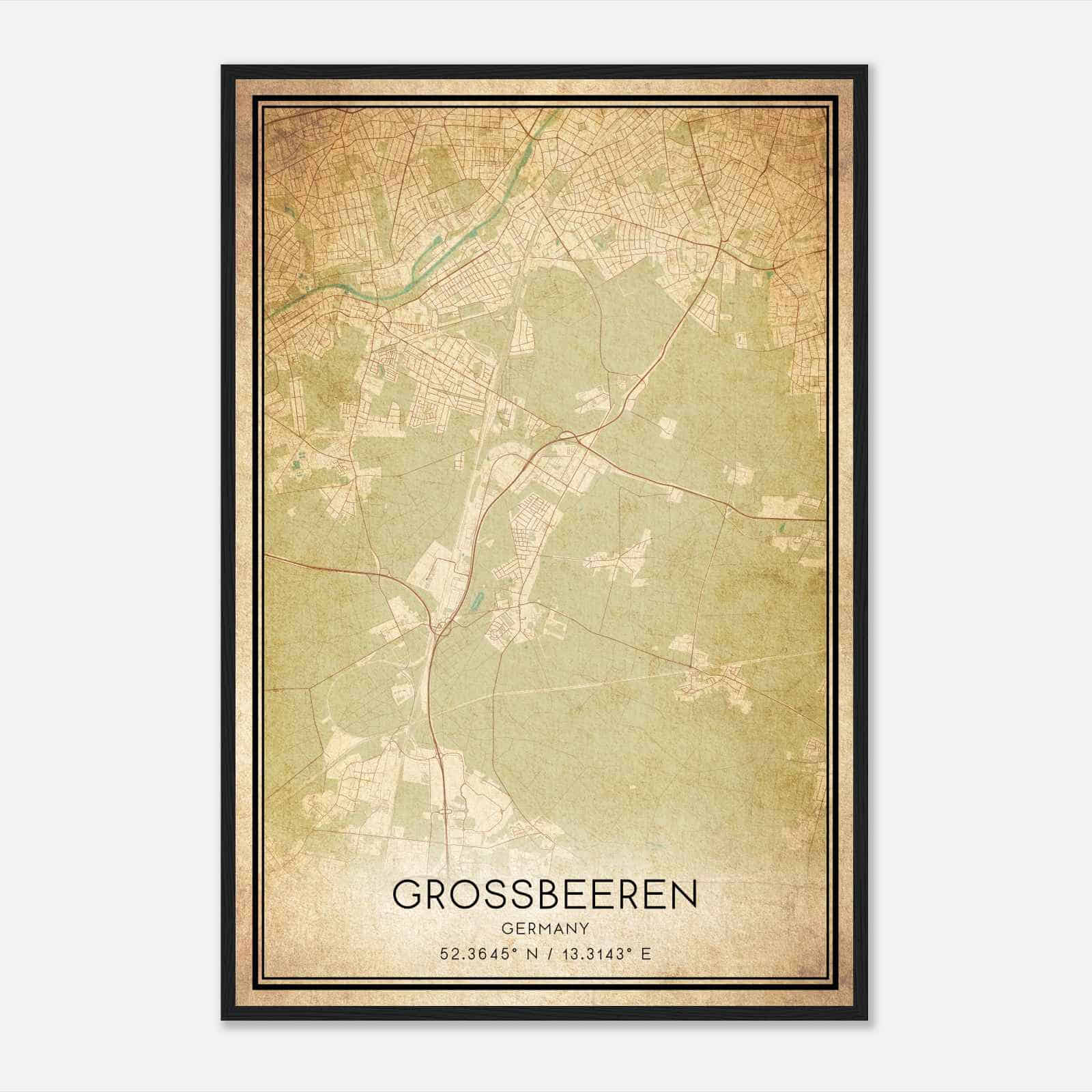 Vintage Grossbeeren Germany Map Poster, Grossbeeren City Road Wall Art Print Vintage Grossbeeren Germany Map Poster, Grossbeeren City Road Wall Art Print