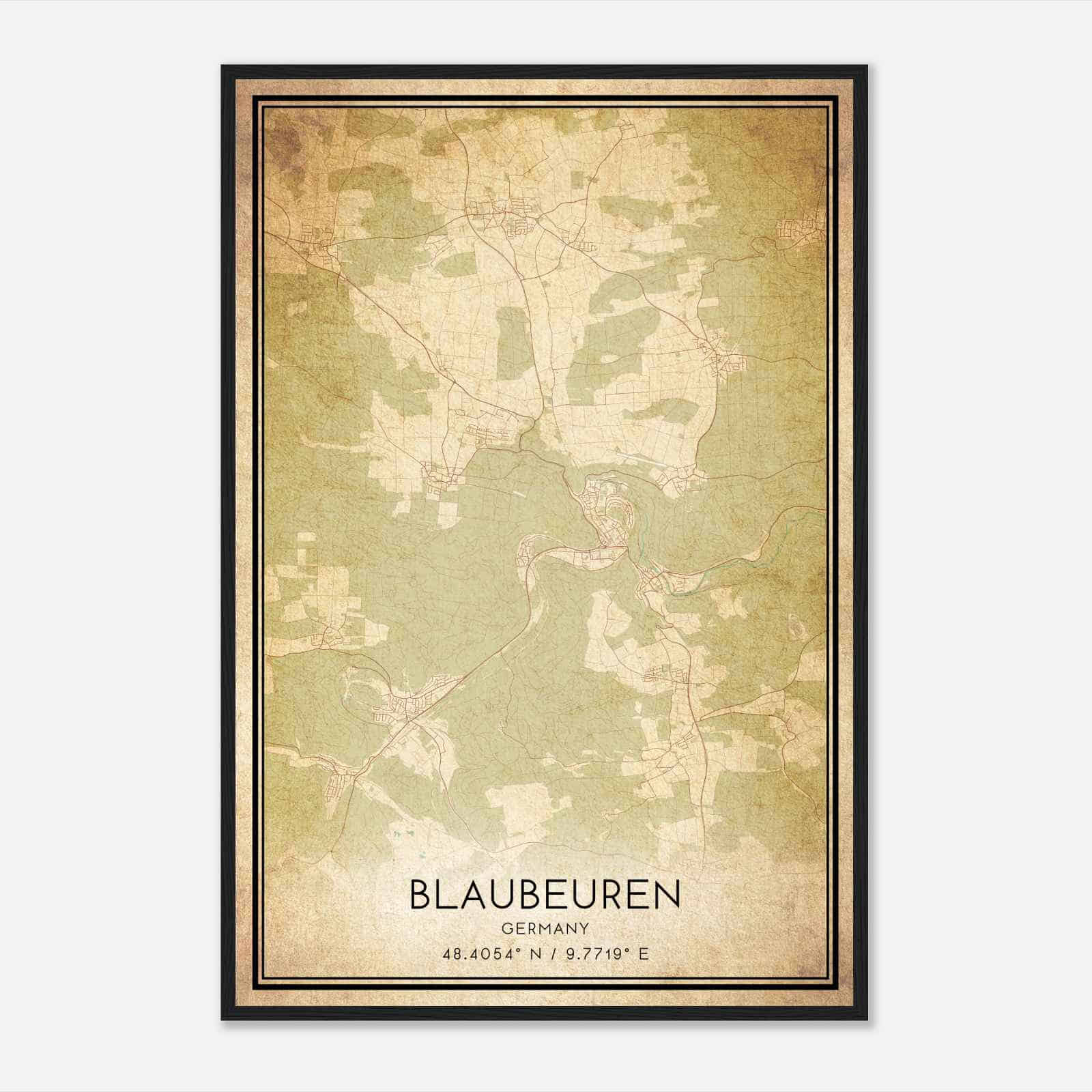 Vintage Blaubeuren Germany Map Poster, Blaubeuren City Road Wall Art Print