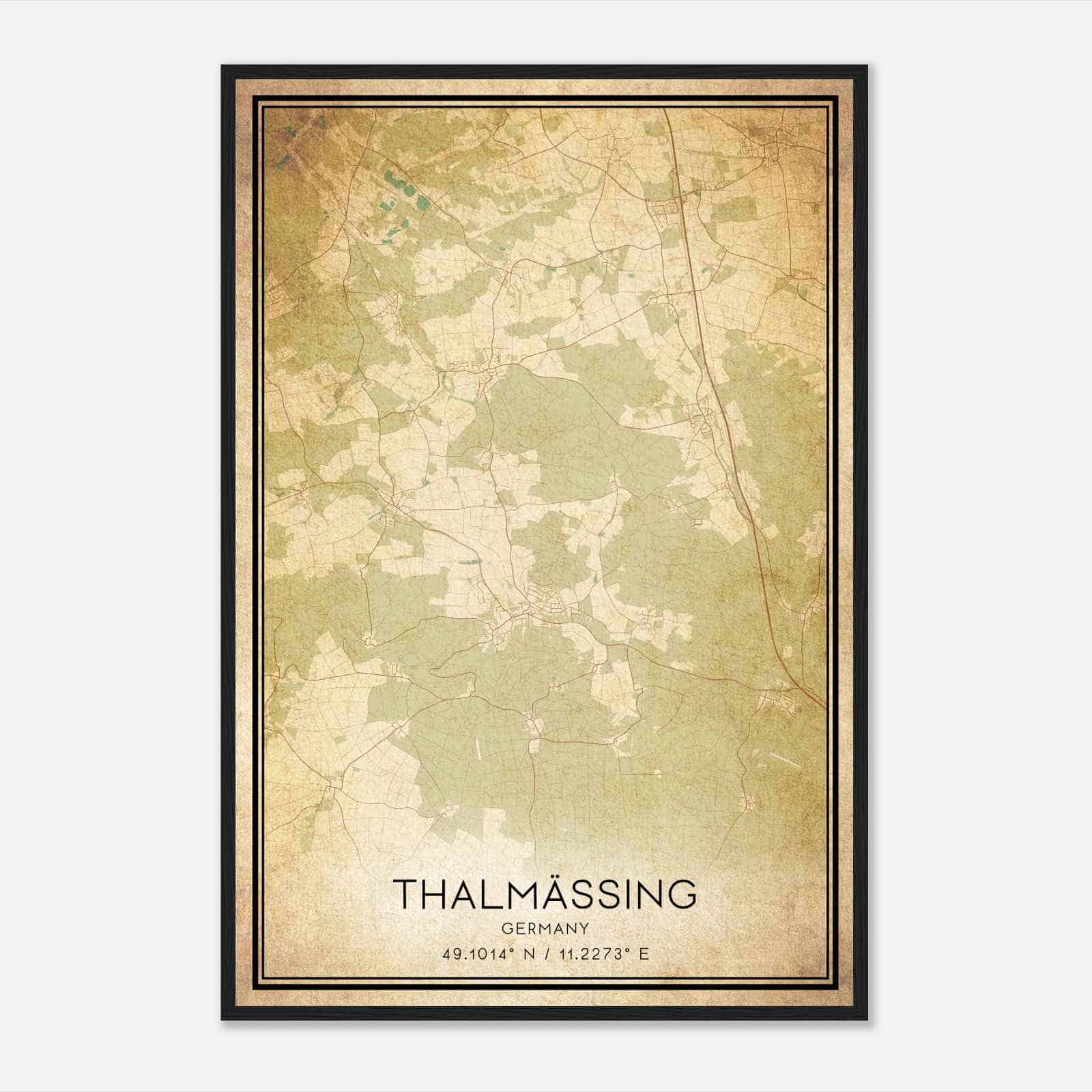 Vintage Thalmassing Germany Map Poster, Thalmassing City Road Wall Art Print