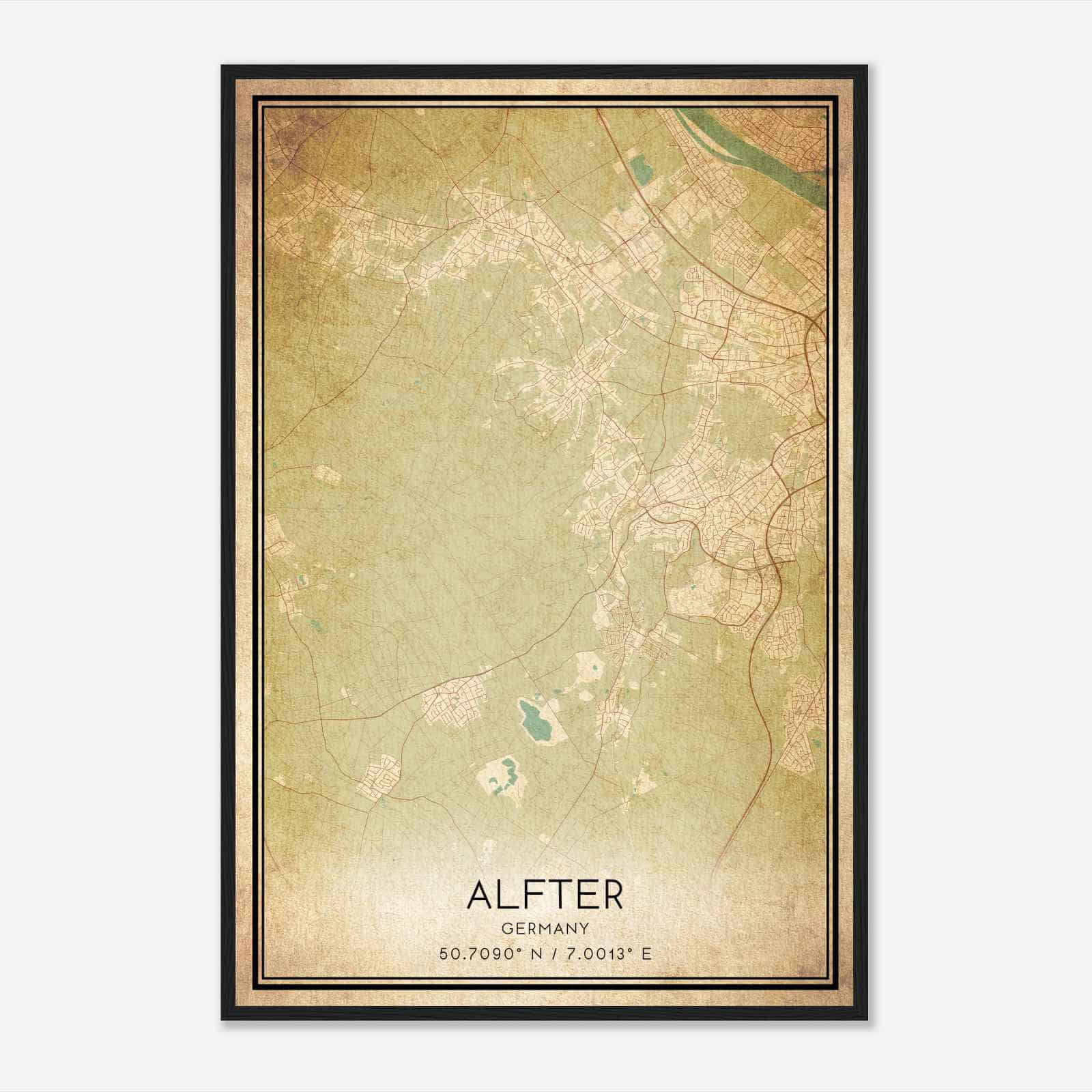 Vintage Alfter Germany Map Poster, Alfter City Road Wall Art Print