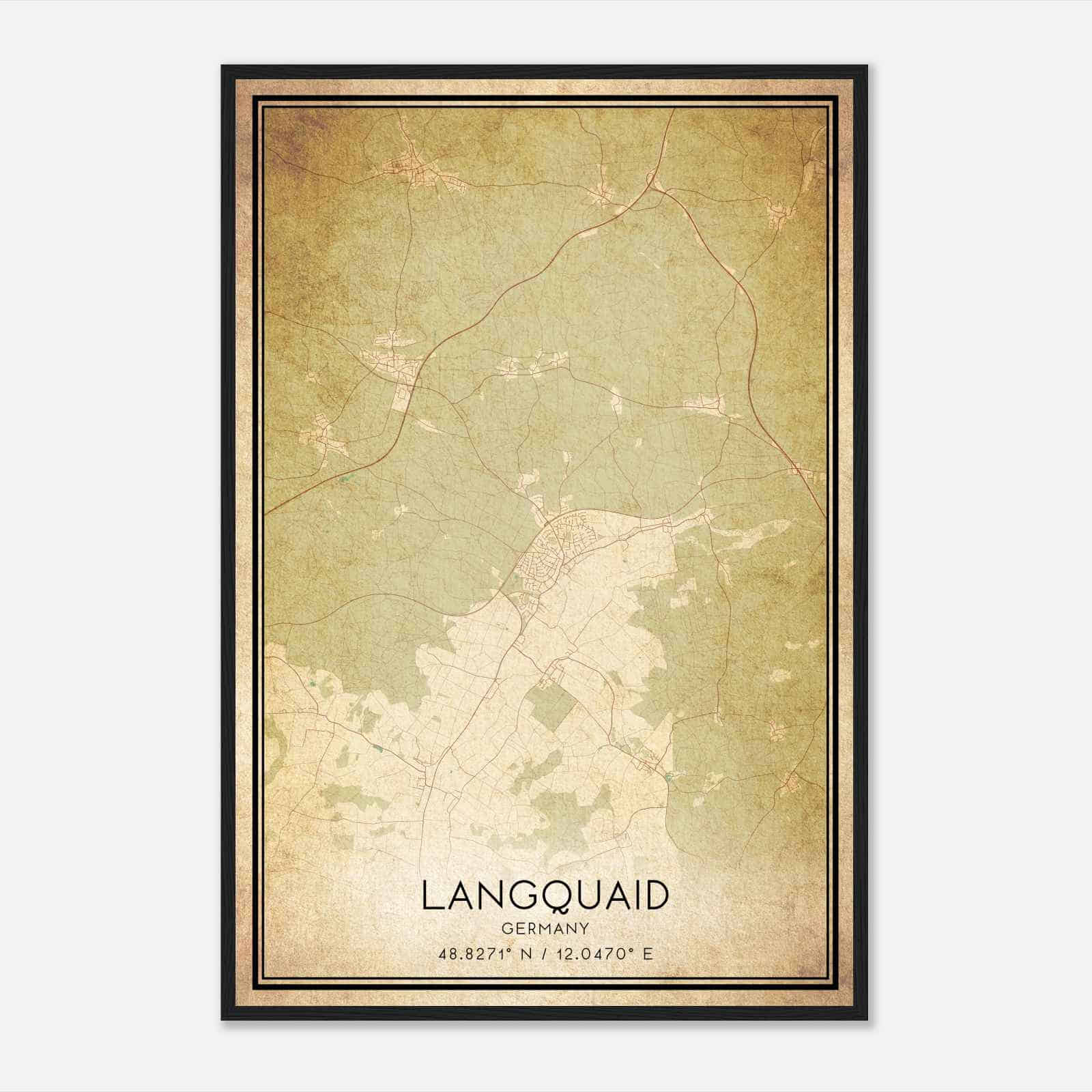 Vintage Langquaid Germany Map Poster, Langquaid City Road Wall Art Print