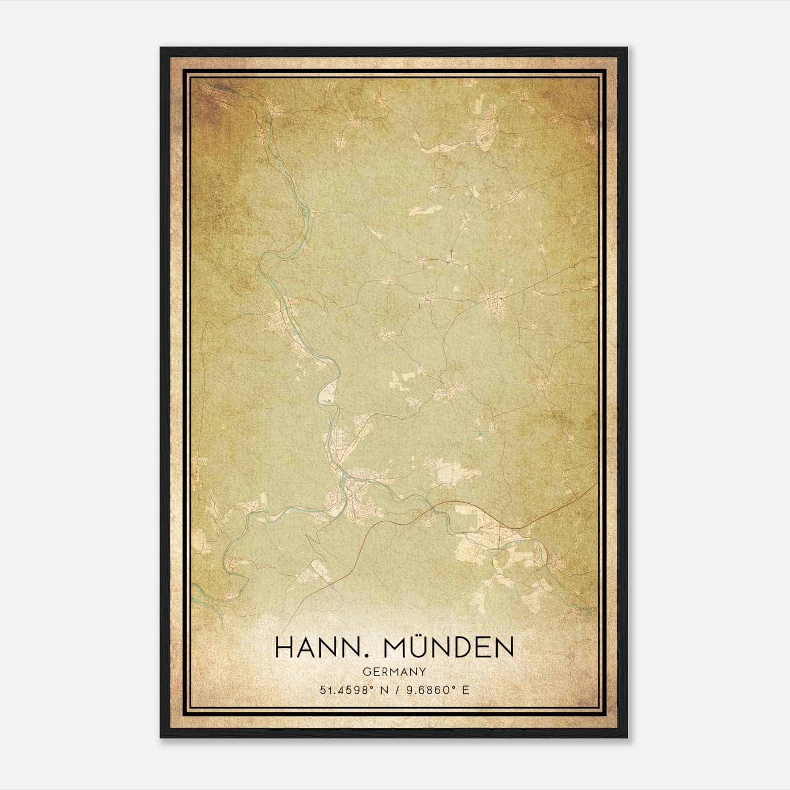 Vintage Hannoversch Munden Germany Map Poster, Hannoversch Munden City Road Wall Art Print