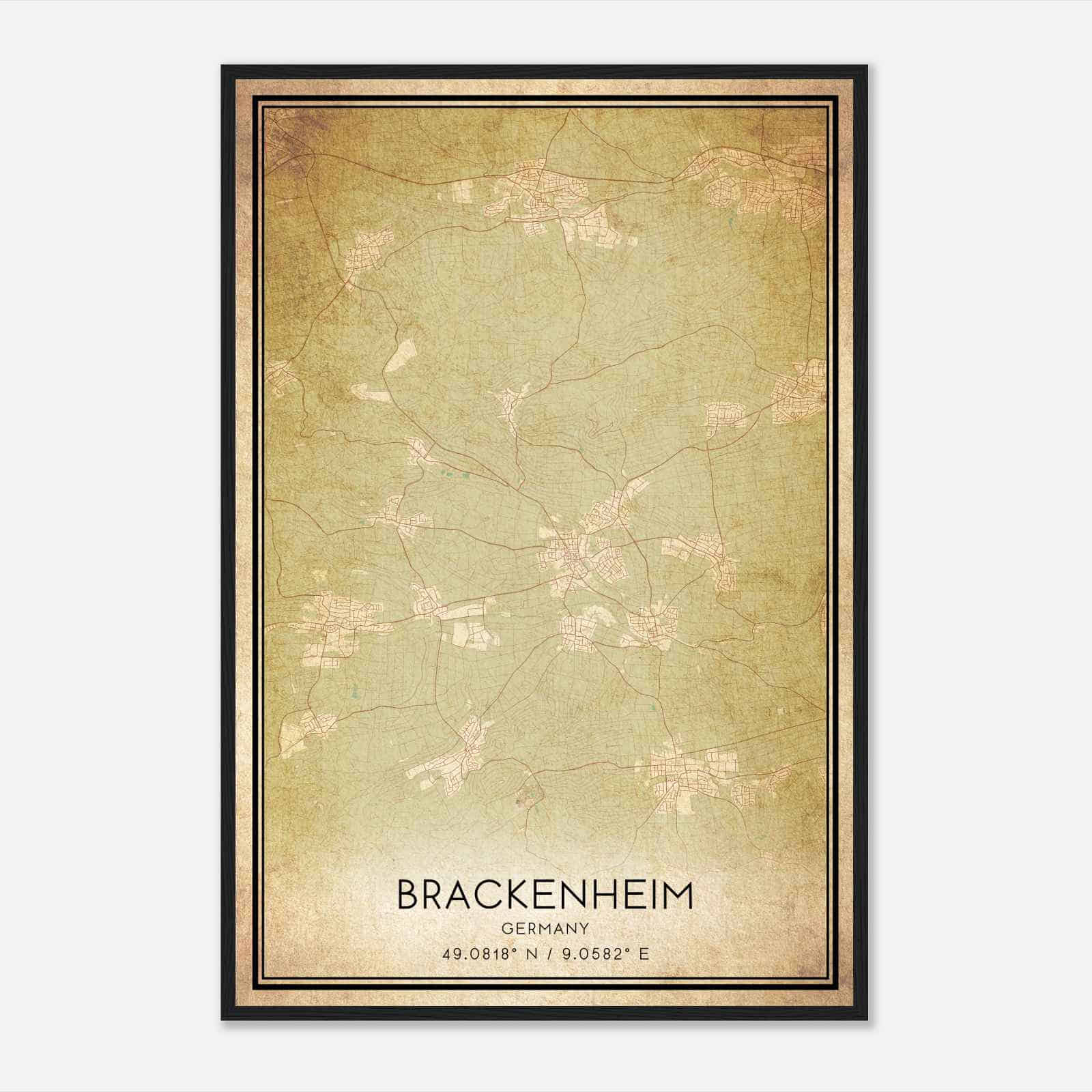 Vintage Brackenheim Germany Map Poster, Brackenheim City Road Wall Art Print