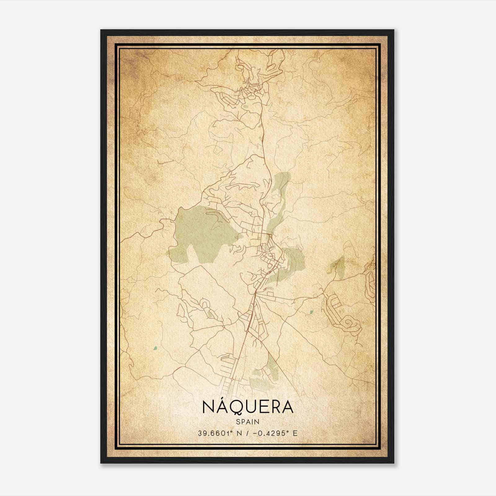 Vintage Naquera Spain Map Poster, Naquera City Road Wall Art Print