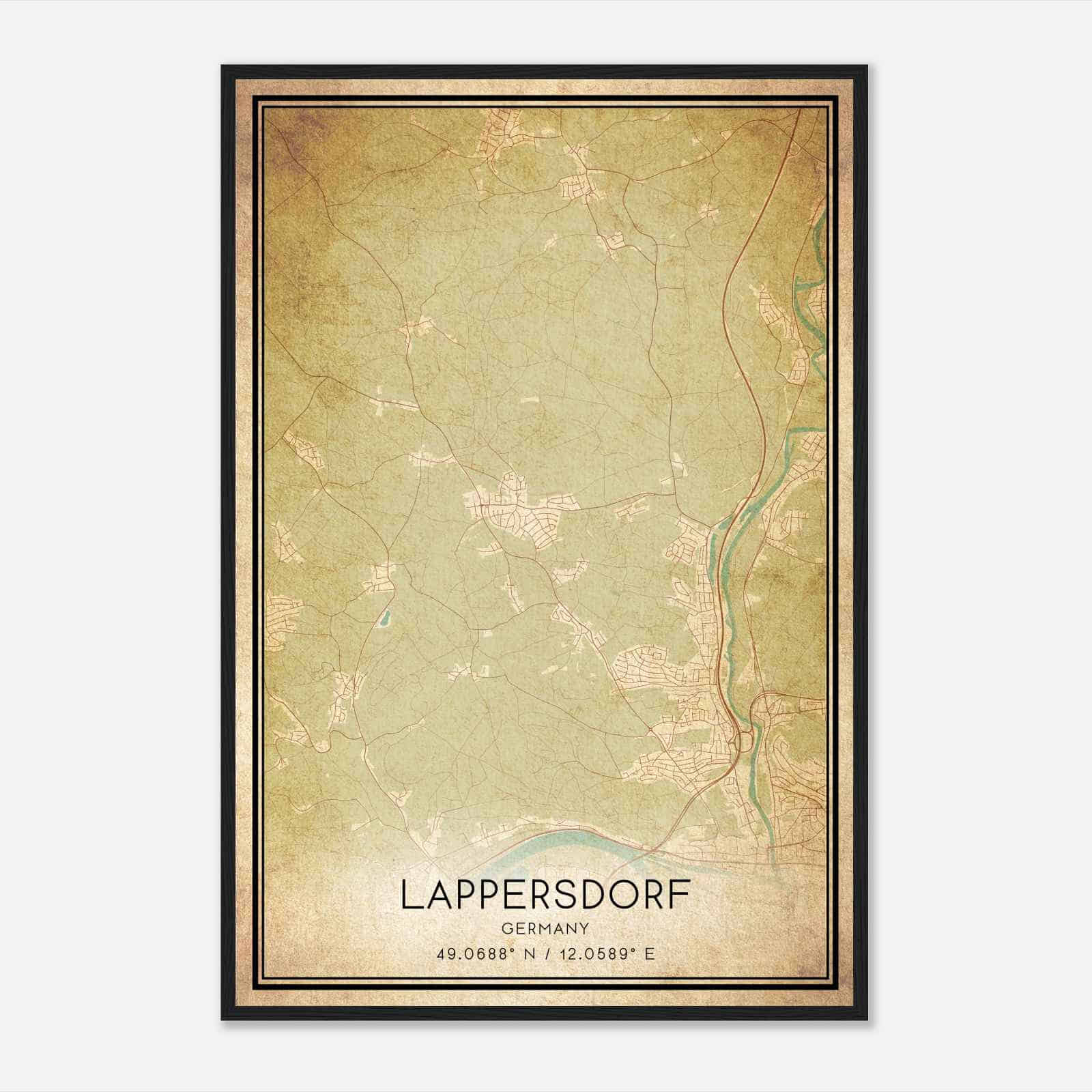 Vintage Lappersdorf Germany Map Poster, Lappersdorf City Road Wall Art Print