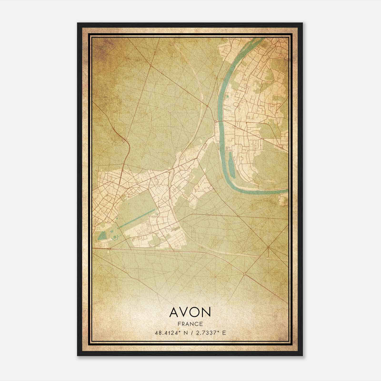 Vintage Avon France Map Poster, Avon City Road Wall Art Print Vintage Avon France Map Poster, Avon City Road Wall Art Print