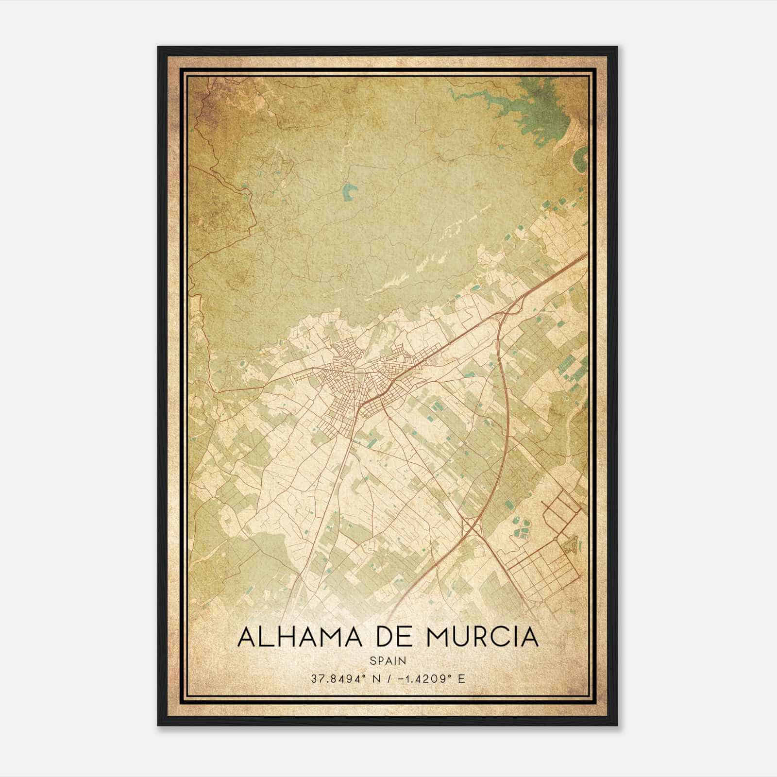 Vintage Alhama de Murcia Spain Map Poster, Alhama de Murcia City Road Wall Art Print