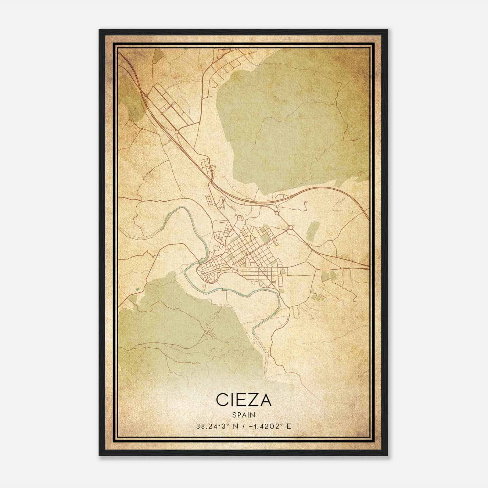 Vintage Cieza Spain Map Poster, Cieza City Road Wall Art Print