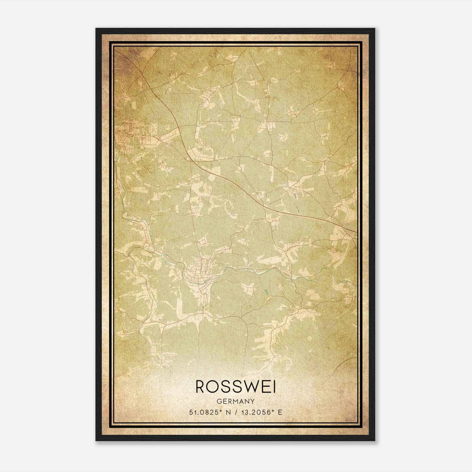 Vintage Rosswein Germany Map Poster, Rosswein City Road Wall Art Print