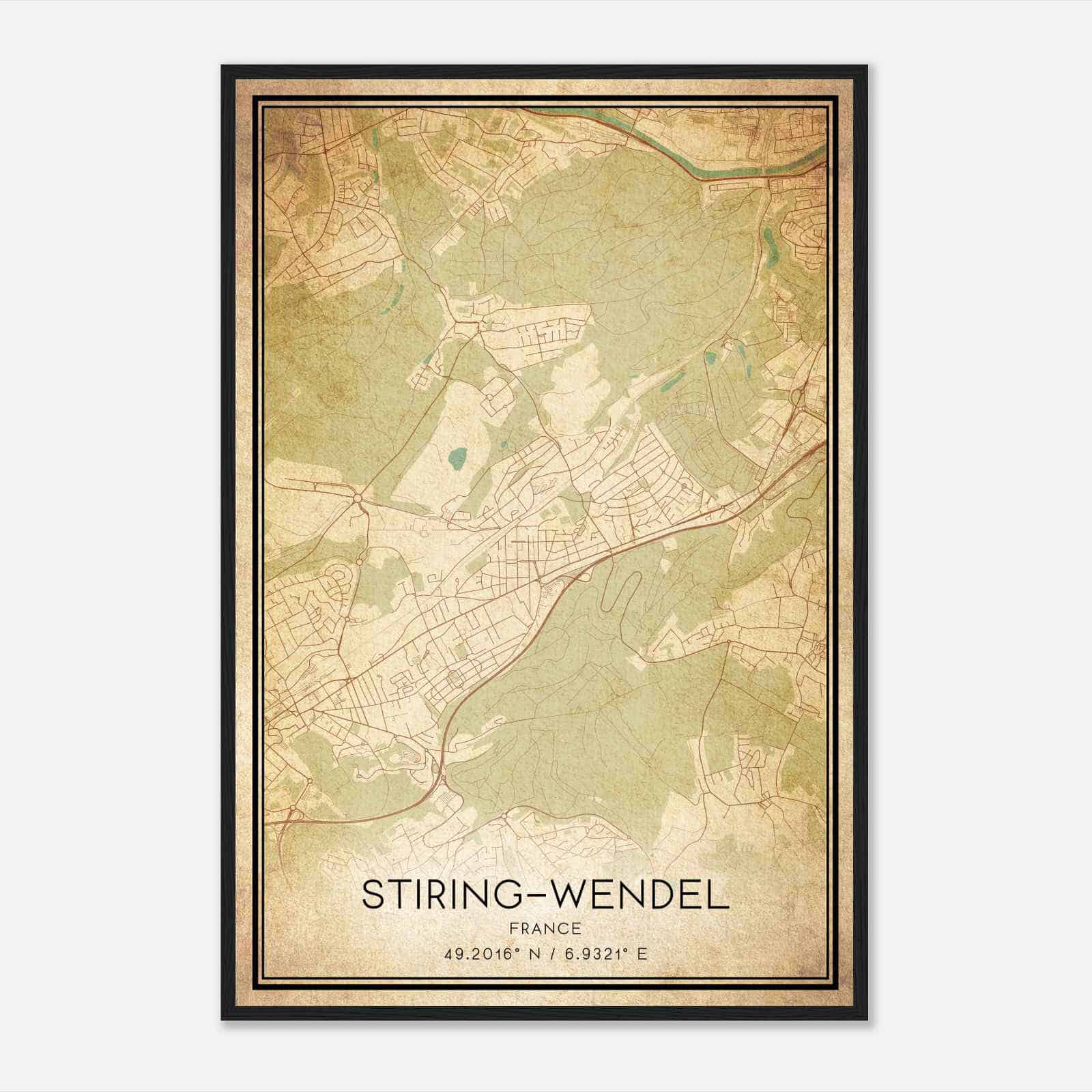 Vintage Stiring-Wendel France Map Poster, Stiring-Wendel City Road Wall Art Print