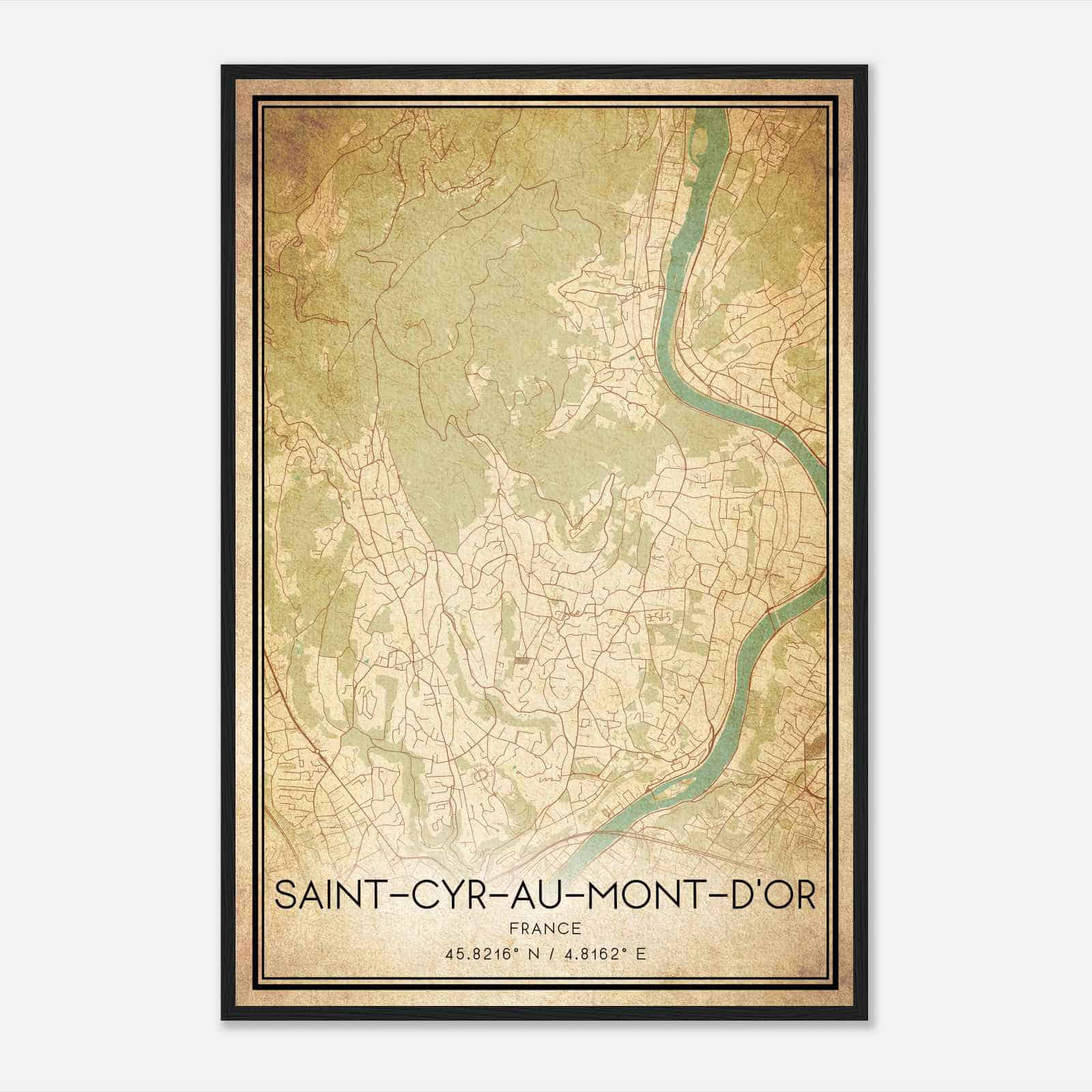 Vintage Saint-Cyr-au-Mont-d’Or France Map Poster, Saint-Cyr-au-Mont-d’Or City Road Wall Art Print