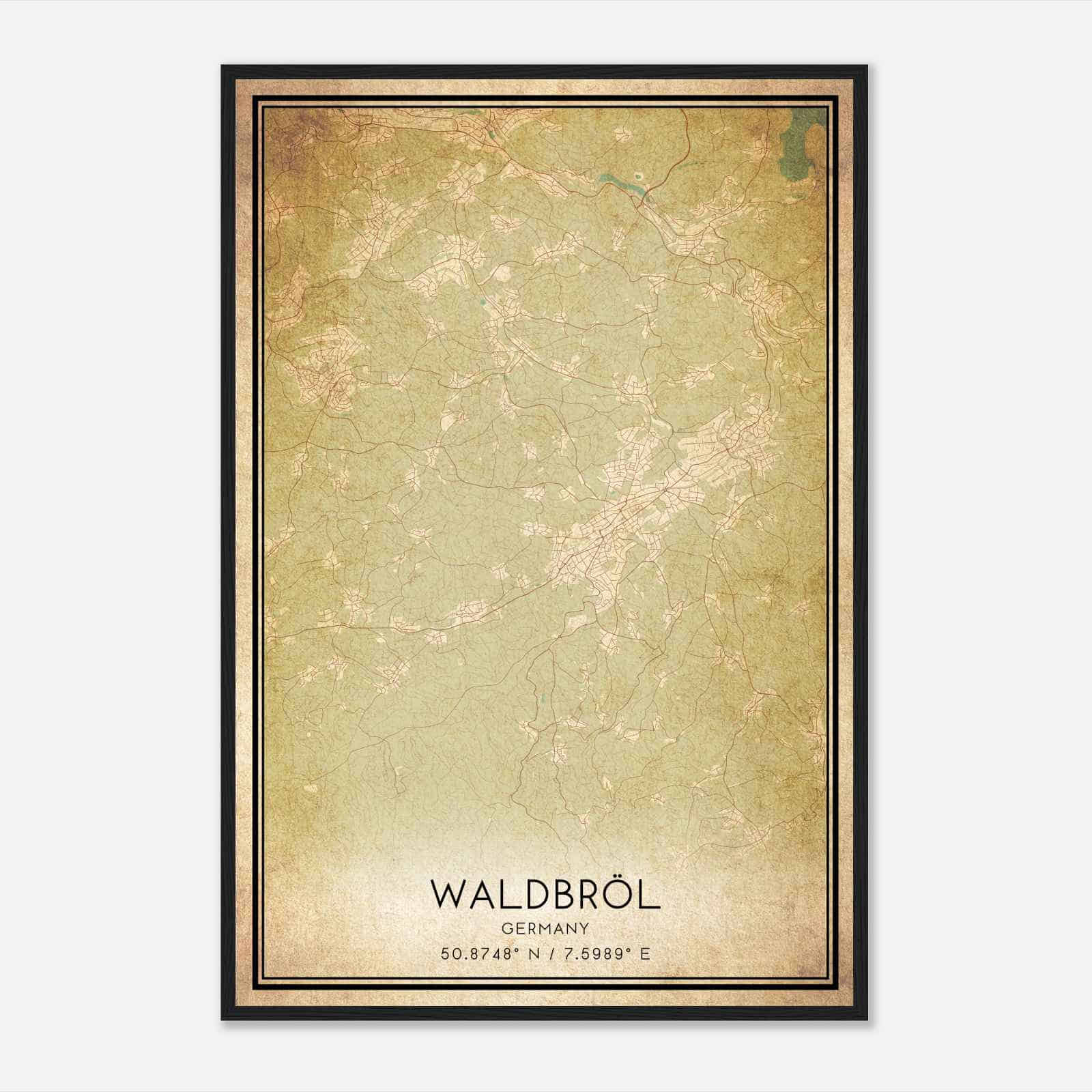 Vintage Waldbrol Germany Map Poster, Waldbrol City Road Wall Art Print
