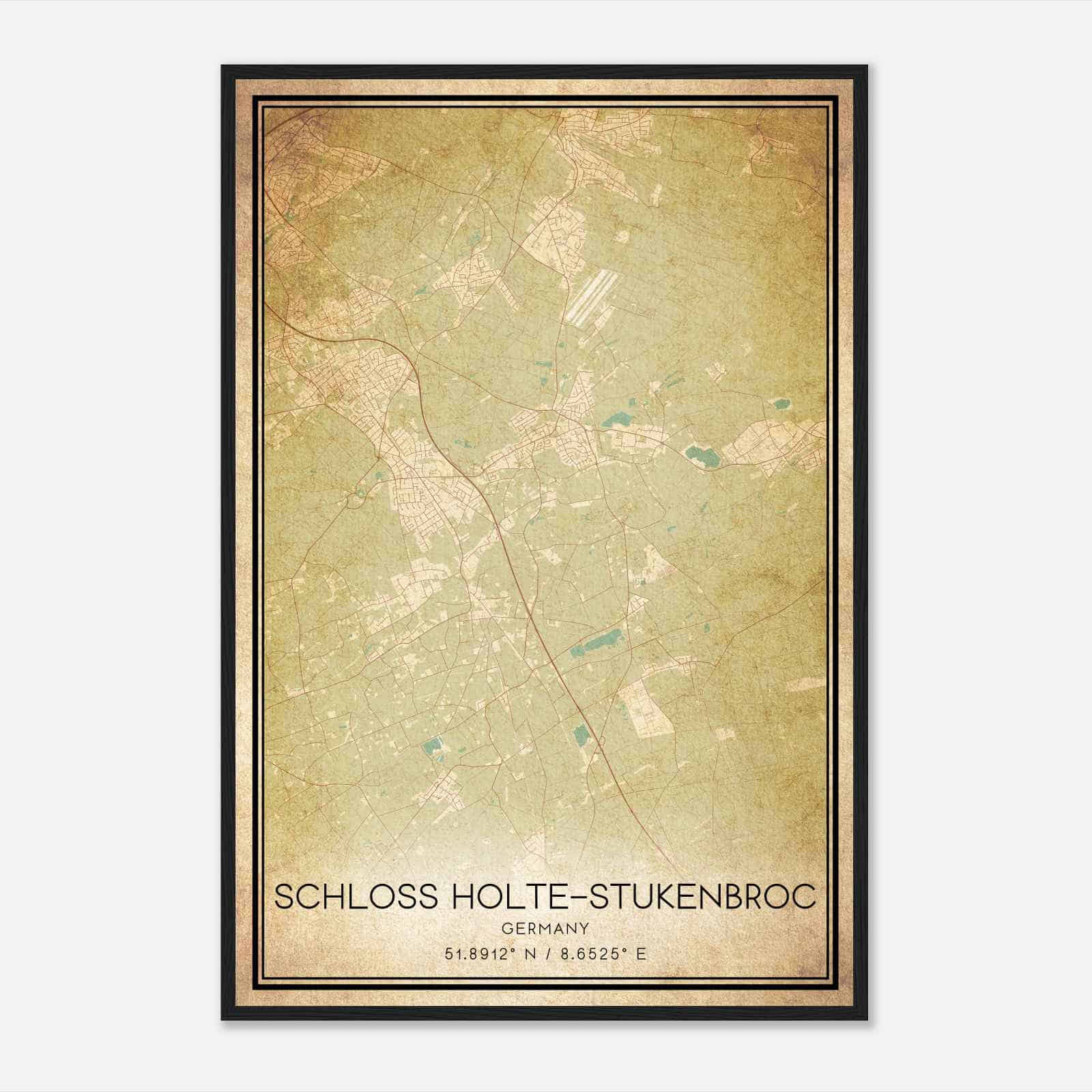 Vintage Schloss Holte-Stukenbrock Germany Map Poster, Schloss Holte-Stukenbrock City Road Wall Art Print