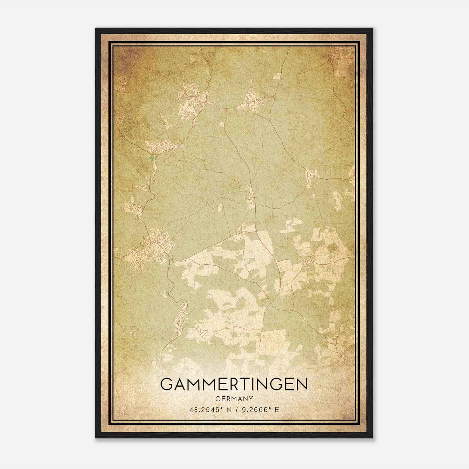 Vintage Gammertingen Germany Map Poster, Gammertingen City Road Wall Art Print