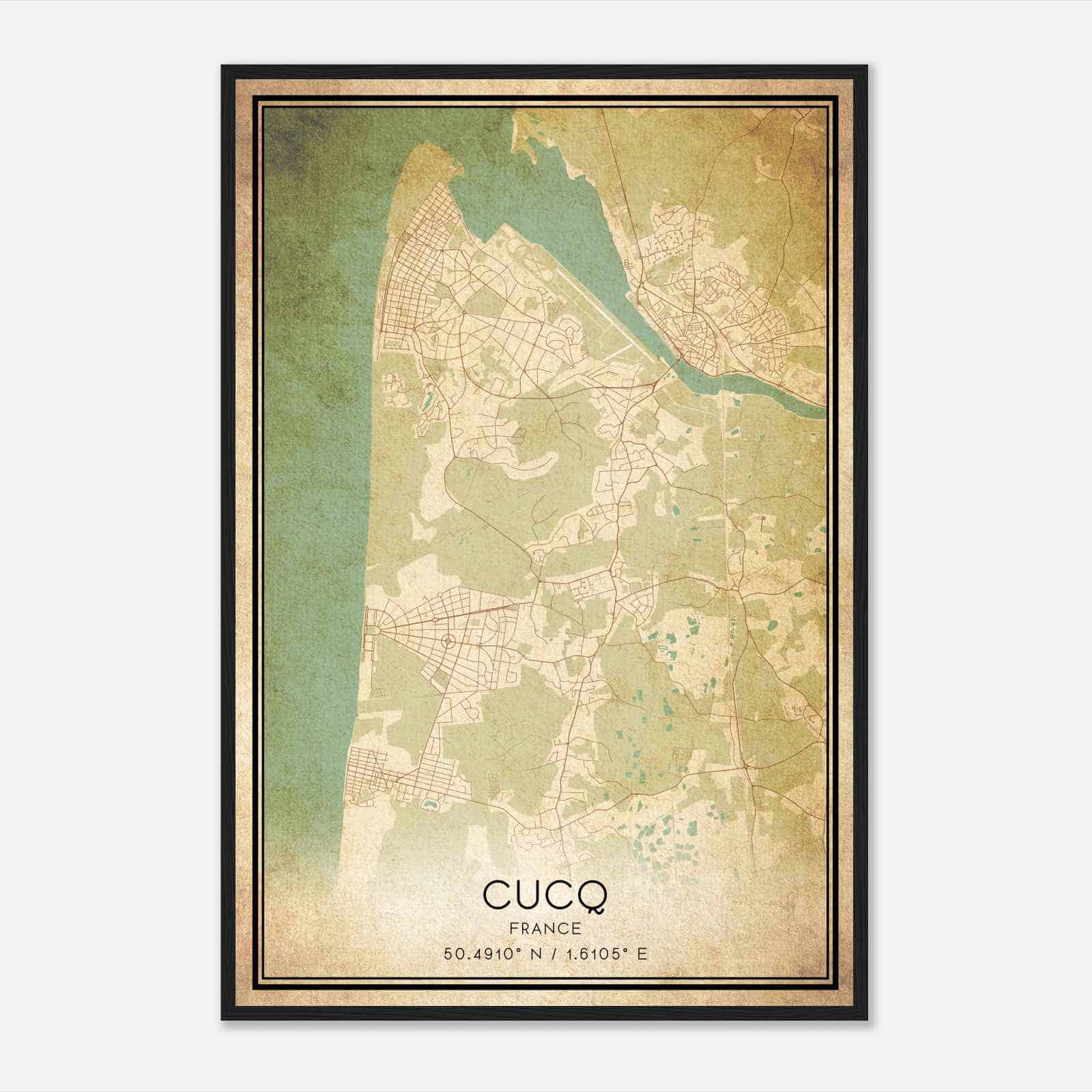 Vintage Cucq France Map Poster, Cucq City Road Wall Art Print
