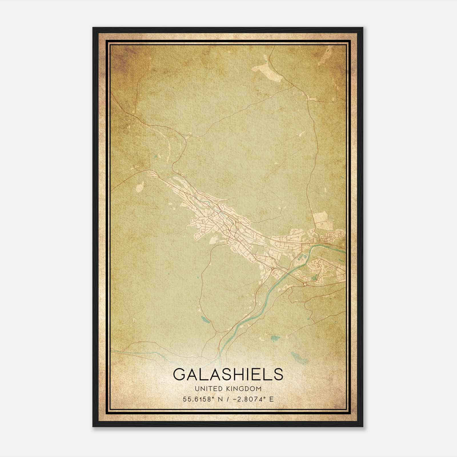 Vintage Galashiels United Kingdom Map Poster, Galashiels City Road Wall Art Print