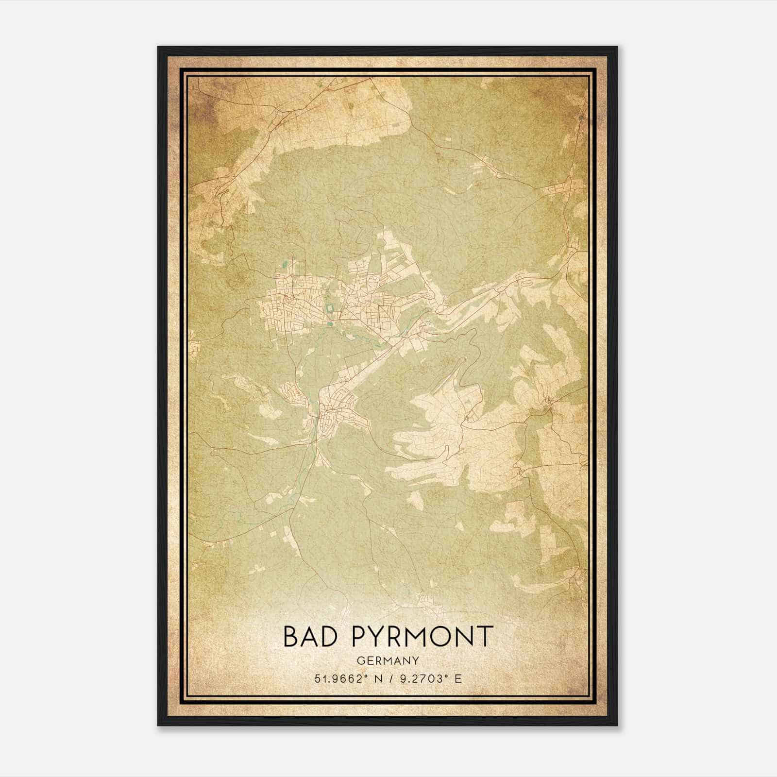 Vintage Bad Pyrmont Germany Map Poster, Bad Pyrmont City Road Wall Art Print