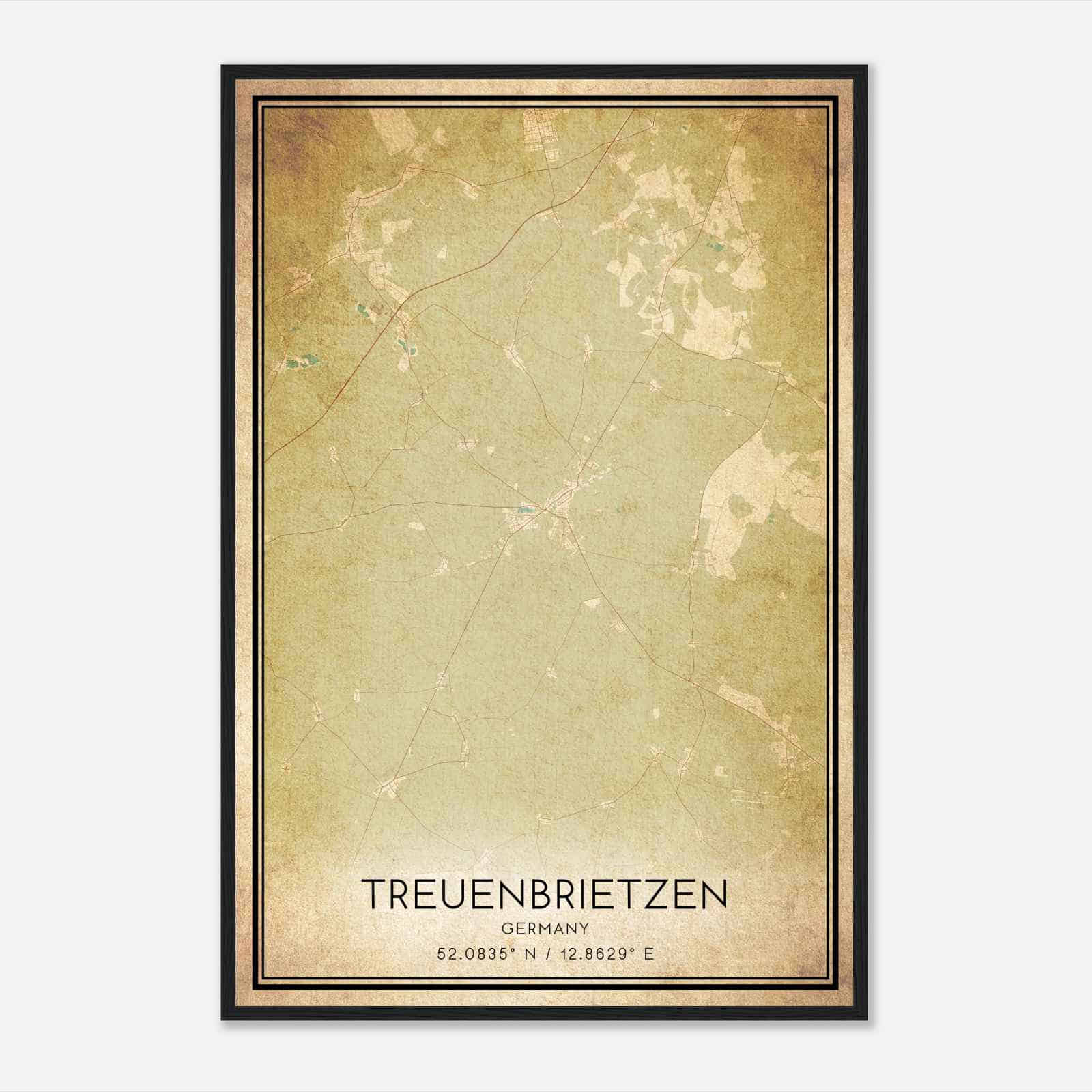 Vintage Treuenbrietzen Germany Map Poster, Treuenbrietzen City Road Wall Art Print