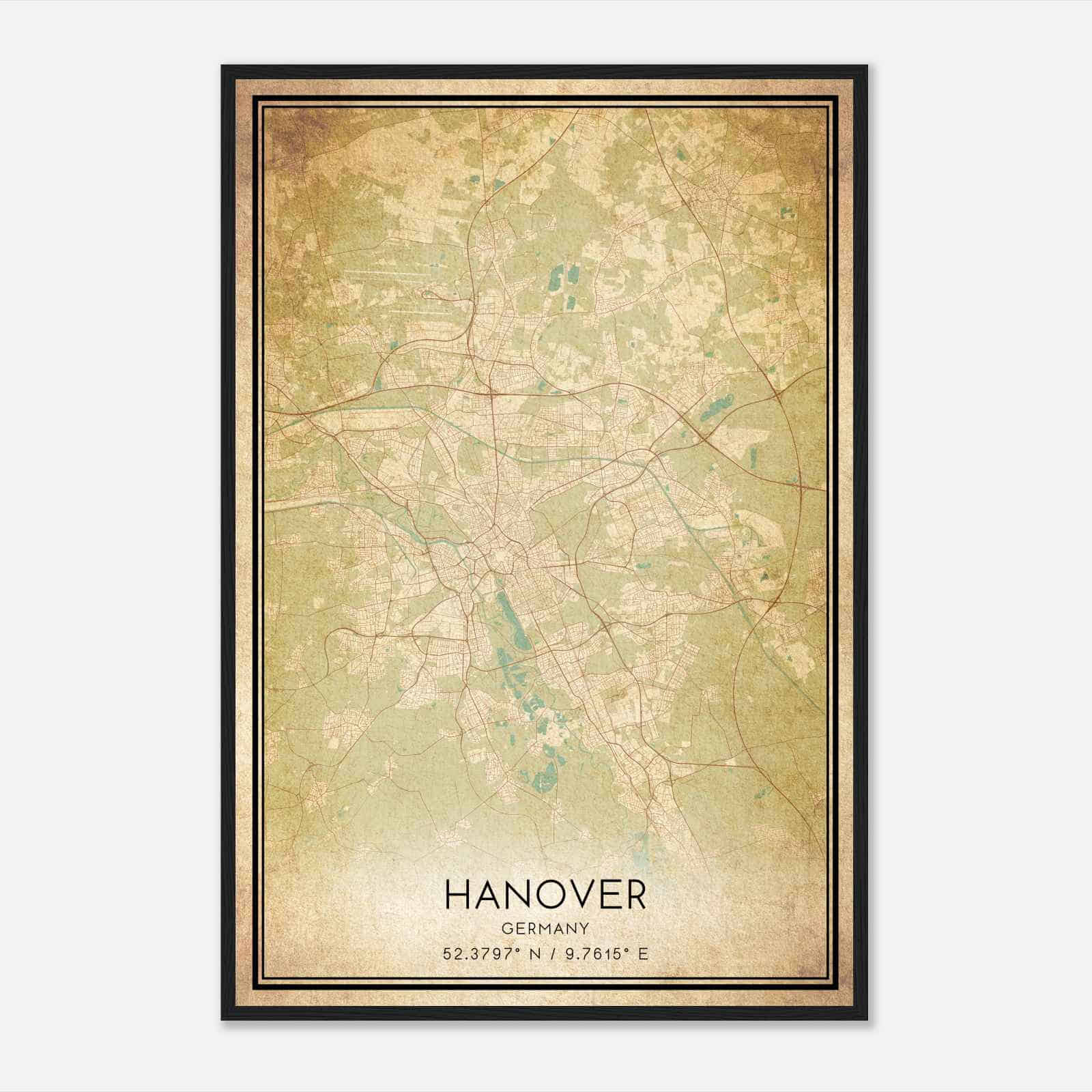 Vintage Hannover Germany Map Poster, Hannover City Road Wall Art Print