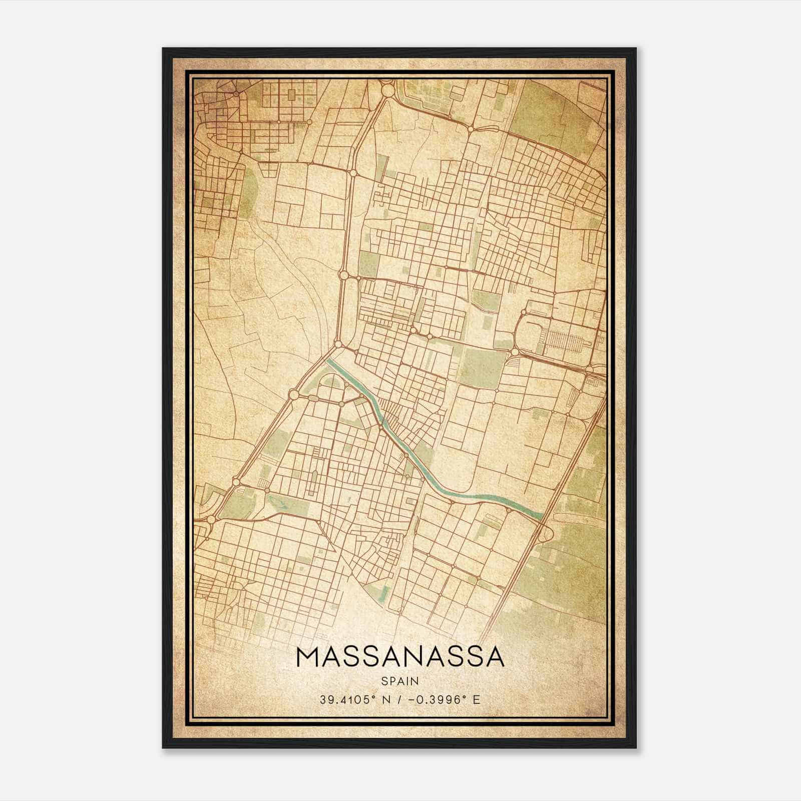 Vintage Masanasa Spain Map Poster, Masanasa City Road Wall Art Print