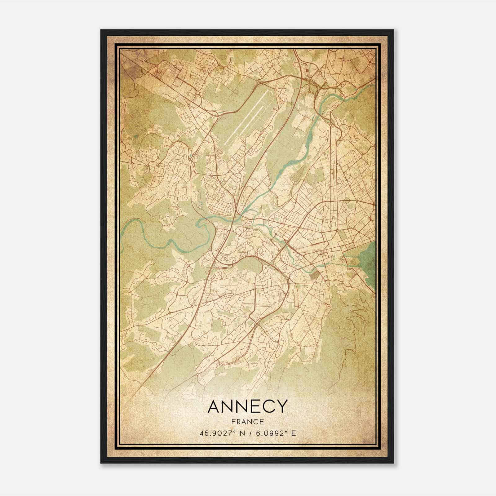 Vintage Cran-Gevrier France Map Poster, Cran-Gevrier City Road Wall Art Print