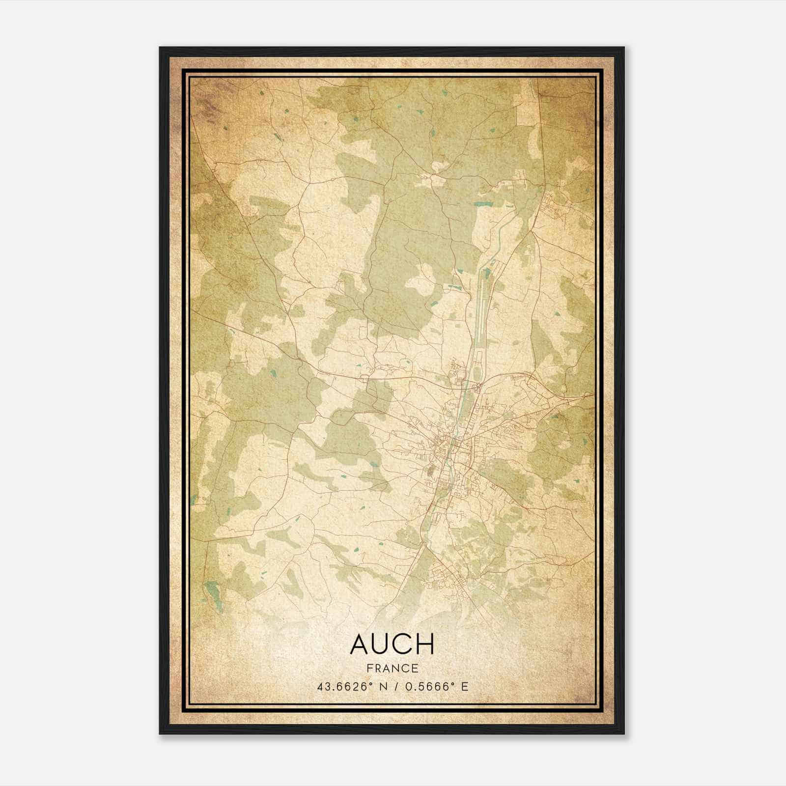 Vintage Auch France Map Poster, Auch City Road Wall Art Print