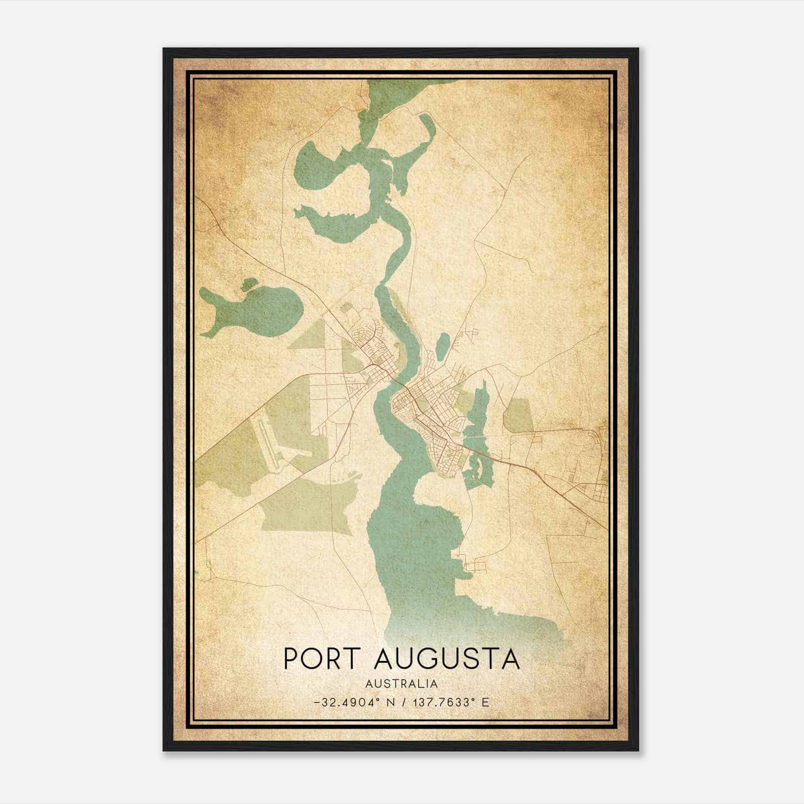 Vintage Port Augusta Australia Map Poster, Port Augusta City Road Wall Art Print